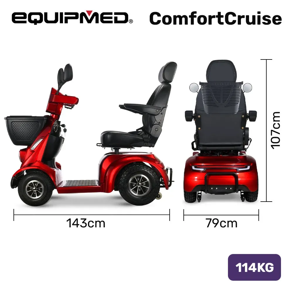 EQUIPMED ComfortCruise Large Mobility Scooter, 15km/h Top Speed, Up to 45km Range, Strong Climbing, 180kg Capacity, Red - Image 2