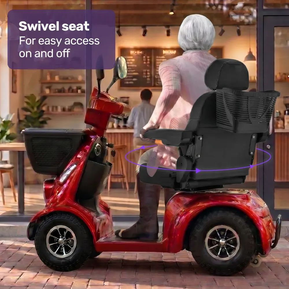 EQUIPMED ComfortCruise Large Mobility Scooter, 15km/h Top Speed, Up to 45km Range, Strong Climbing, 180kg Capacity, Red - Image 4