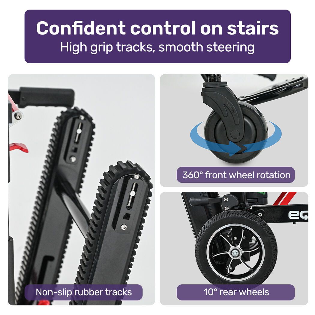 EQUIPMED Electric Stair Climbing Wheelchair, 169kg Load Capacity, 46 Steps/min, Aluminium Alloy, Foldable - Image 7