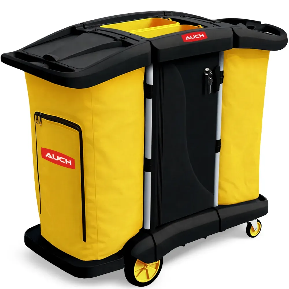 AUCH Double Bag Janitor Cleaning Trolley, Housekeeping Cart, Lockable Cabinet with Storage Tubs, Quiet Wheels, Black - Image 1