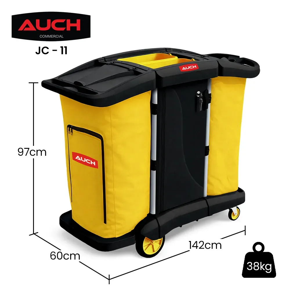 AUCH Double Bag Janitor Cleaning Trolley, Housekeeping Cart, Lockable Cabinet with Storage Tubs, Quiet Wheels, Black - Image 2