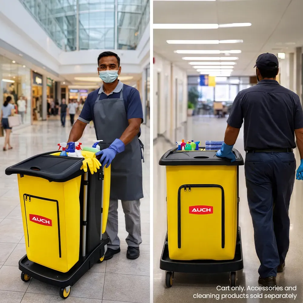 AUCH Double Bag Janitor Cleaning Trolley, Housekeeping Cart, Lockable Cabinet with Storage Tubs, Quiet Wheels, Black - Image 5