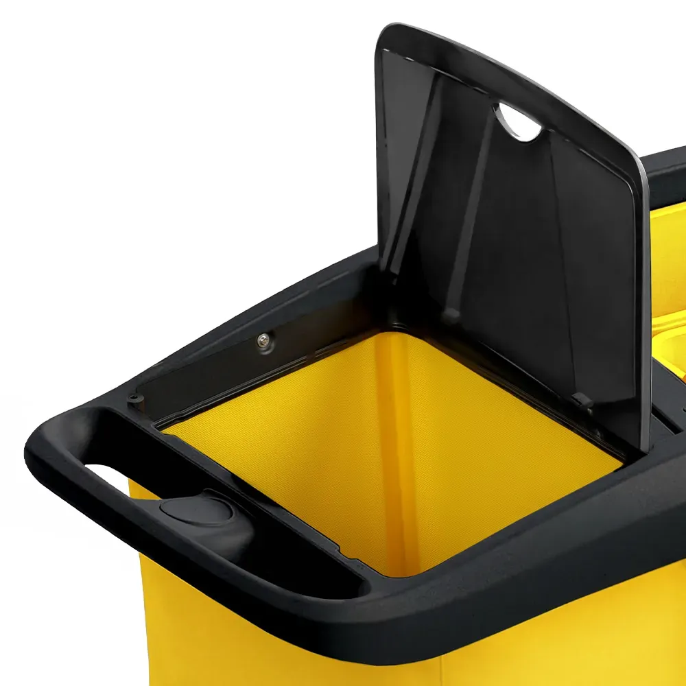 AUCH Double Bag Janitor Cleaning Trolley, Housekeeping Cart, Lockable Cabinet with Storage Tubs, Quiet Wheels, Black - Image 8