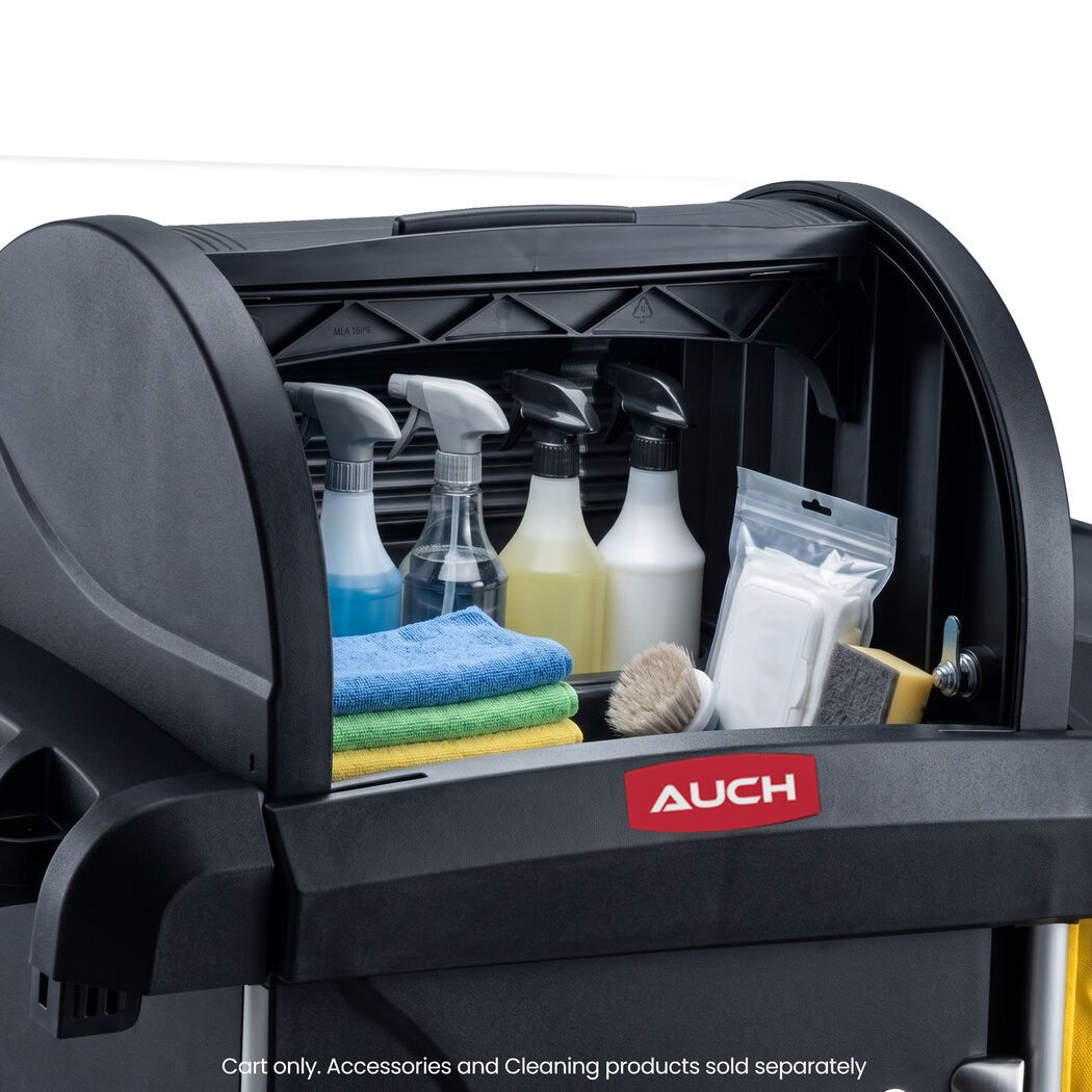 AUCH Double Bag Janitor Cleaning Trolley, Housekeeping Cart, Lockable Cabinet with Storage Tubs, Quiet Wheels, Black - Image 2