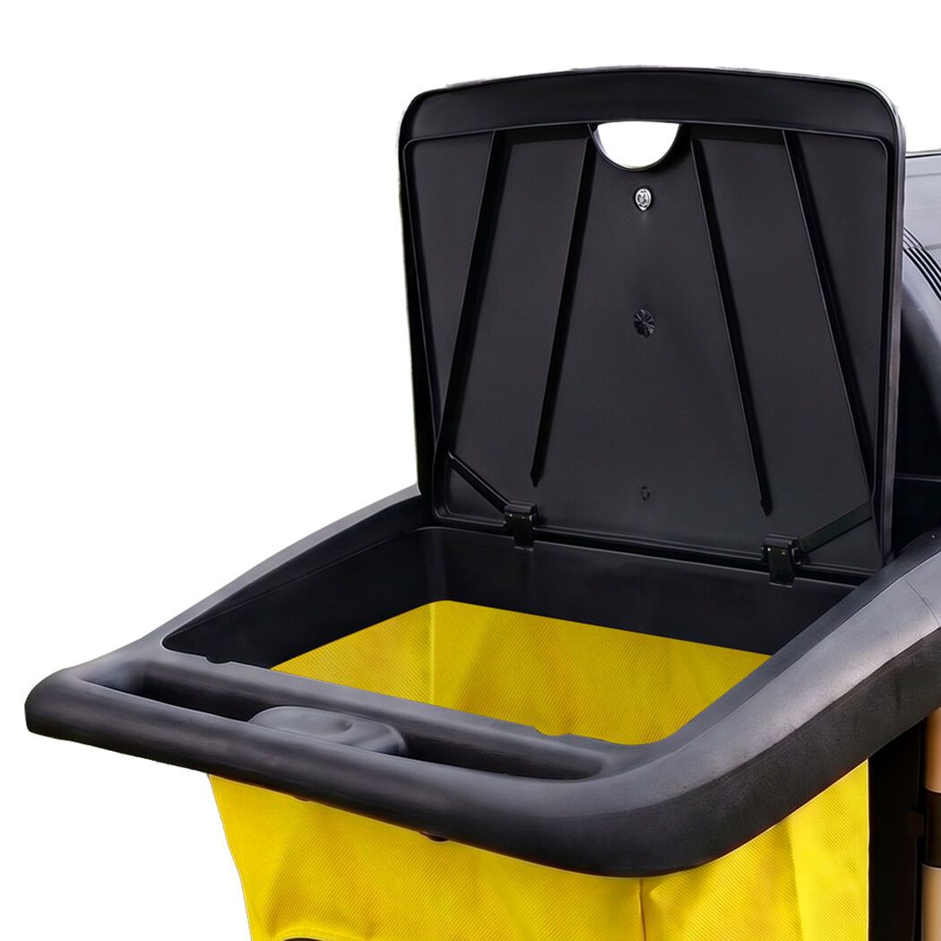 AUCH Double Bag Janitor Cleaning Trolley, Housekeeping Cart, Lockable Cabinet with Storage Tubs, Quiet Wheels, Black - Image 7