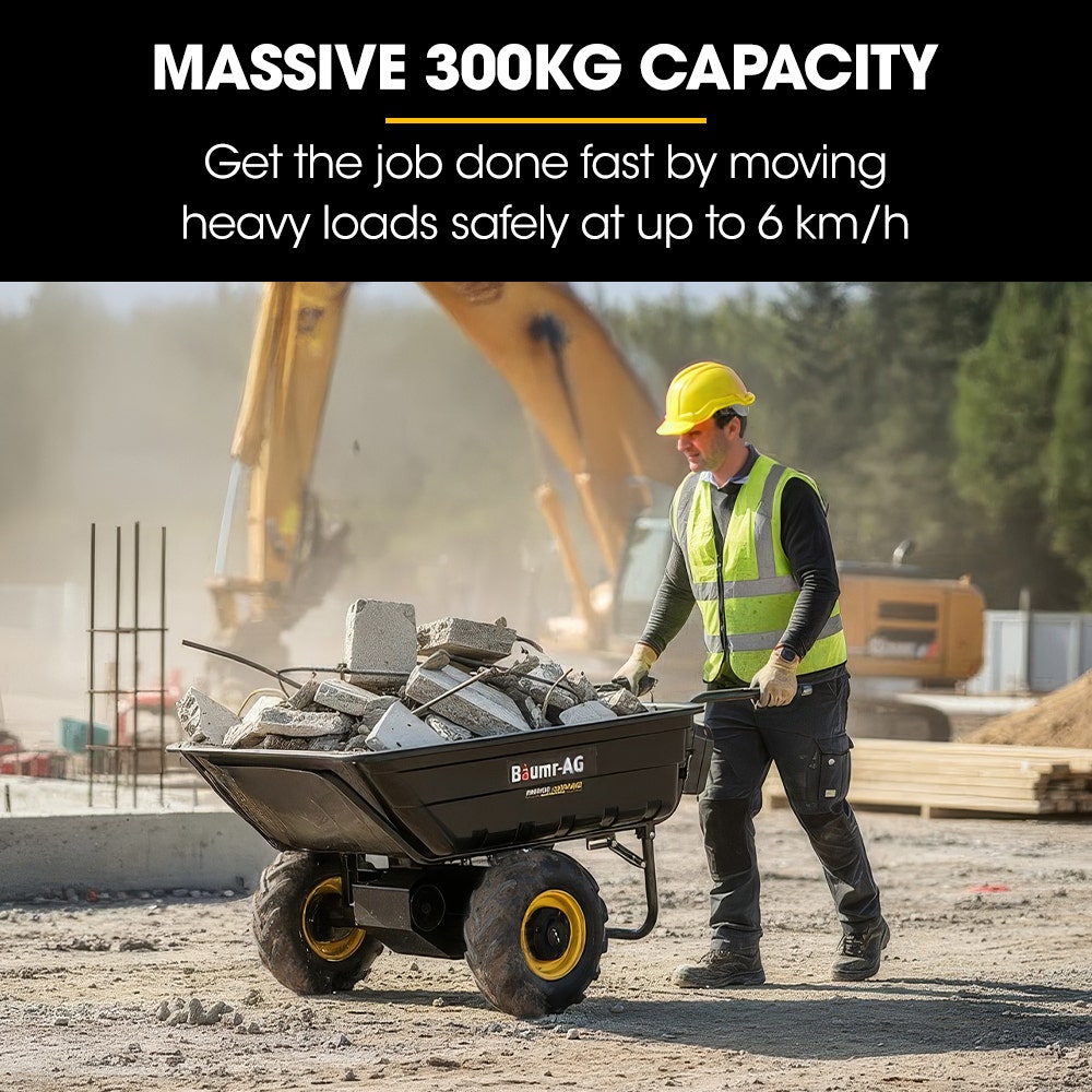 BAUMR-AG 40V Li-ion Powered 300KG / 300L Wheelbarrow, ATV Tow Bar, Deep V-tread Tyre, 2 Wheel Direct Drive - Image 2