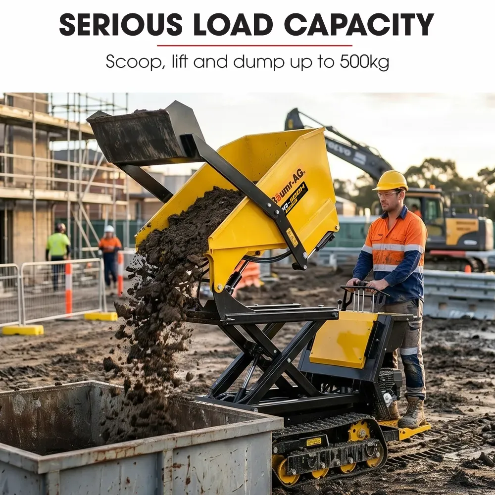 BAUMR-AG Tracked High Lifting/Tipping Power Barrow, 500kg Load Capacity, Hydrostatic, 9hp Engine - Image 2