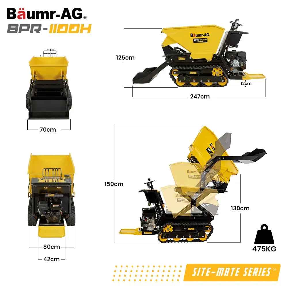BAUMR-AG Tracked High Lifting/Tipping Power Barrow, 500kg Load Capacity, Hydrostatic, 9hp Engine - Image 8