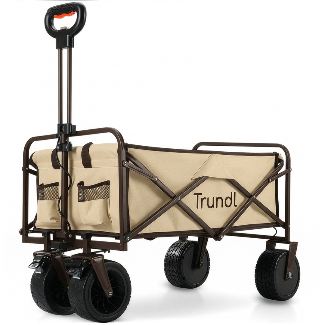 TRUNDL 106L Electric Folding Pull Cart, Powerful Easy Hill Climbing, All-terrain Wheels, Wagon for Beach Camping Shopping, Cream - Image 1