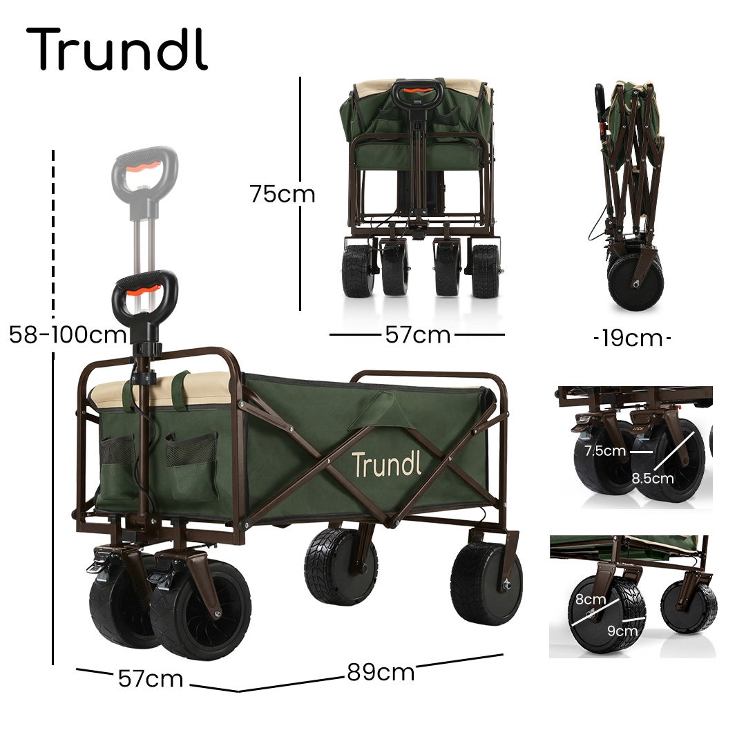 TRUNDL 106L Electric Folding Pull Cart, Powerful Easy Hill Climbing, All-terrain Wheels, Wagon for Beach Camping Shopping, Green - Image 2