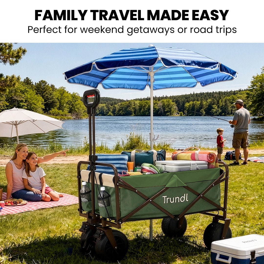 TRUNDL 106L Electric Folding Pull Cart, Powerful Easy Hill Climbing, All-terrain Wheels, Wagon for Beach Camping Shopping, Green - Image 4