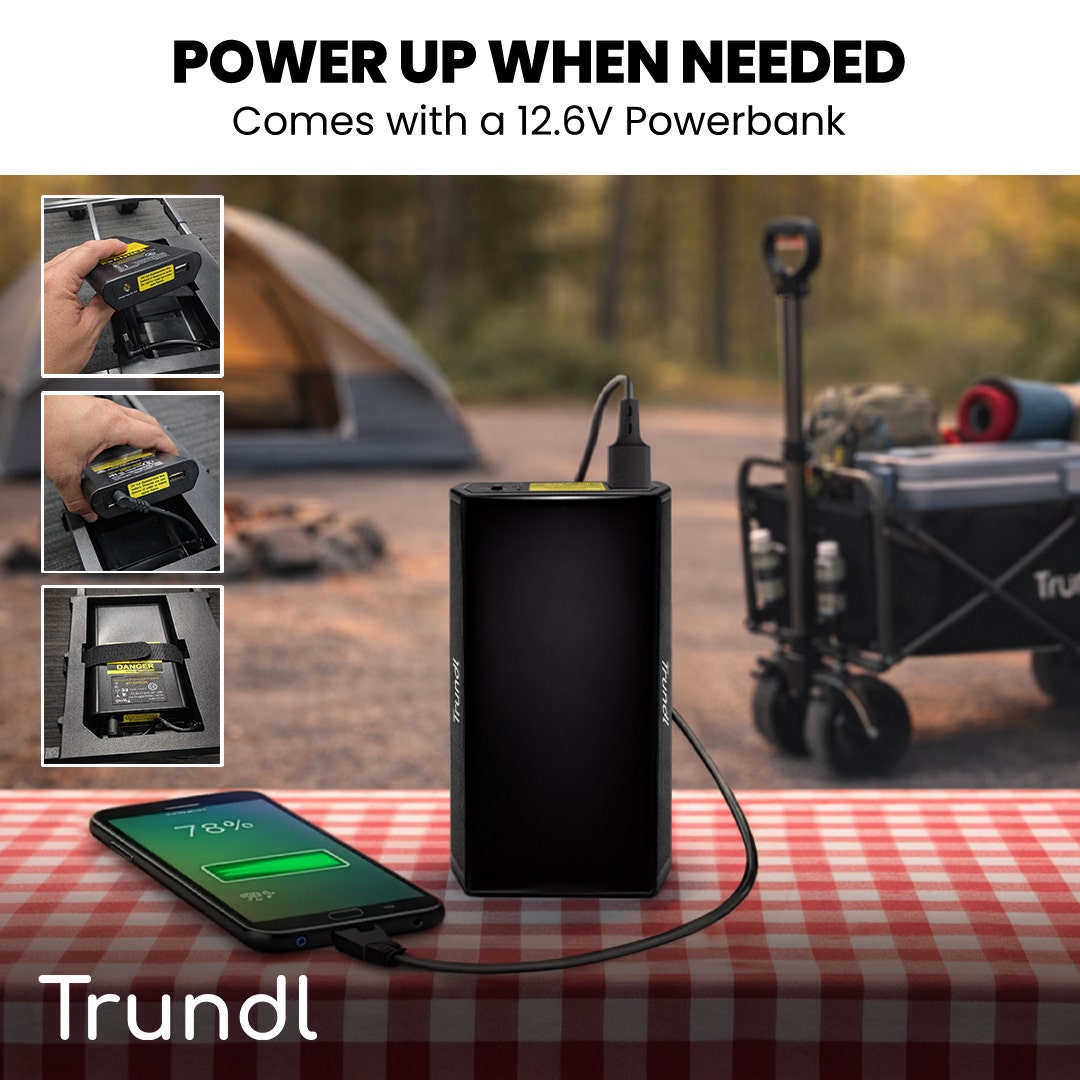 TRUNDL 106L Electric Folding Pull Cart, Powerful Easy Hill Climbing, All-terrain Wheels, Wagon for Beach Camping Shopping, Black - Image 5