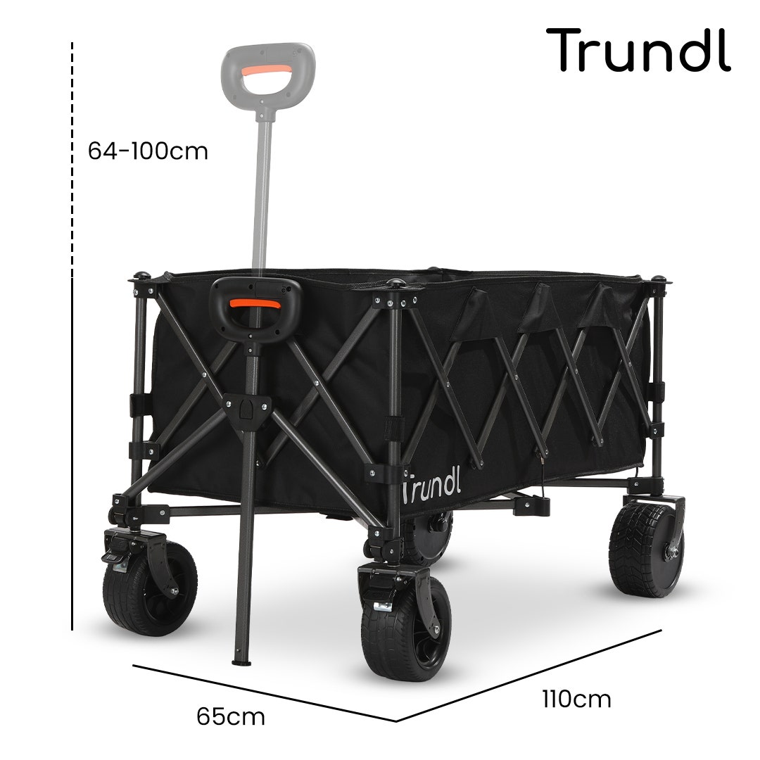 TRUNDL 180L XL Electric Folding Pull Cart, Powerful Easy Hill Climbing, All-terrain Wheels, Wagon for Beach Camping Shopping, Black - Image 2