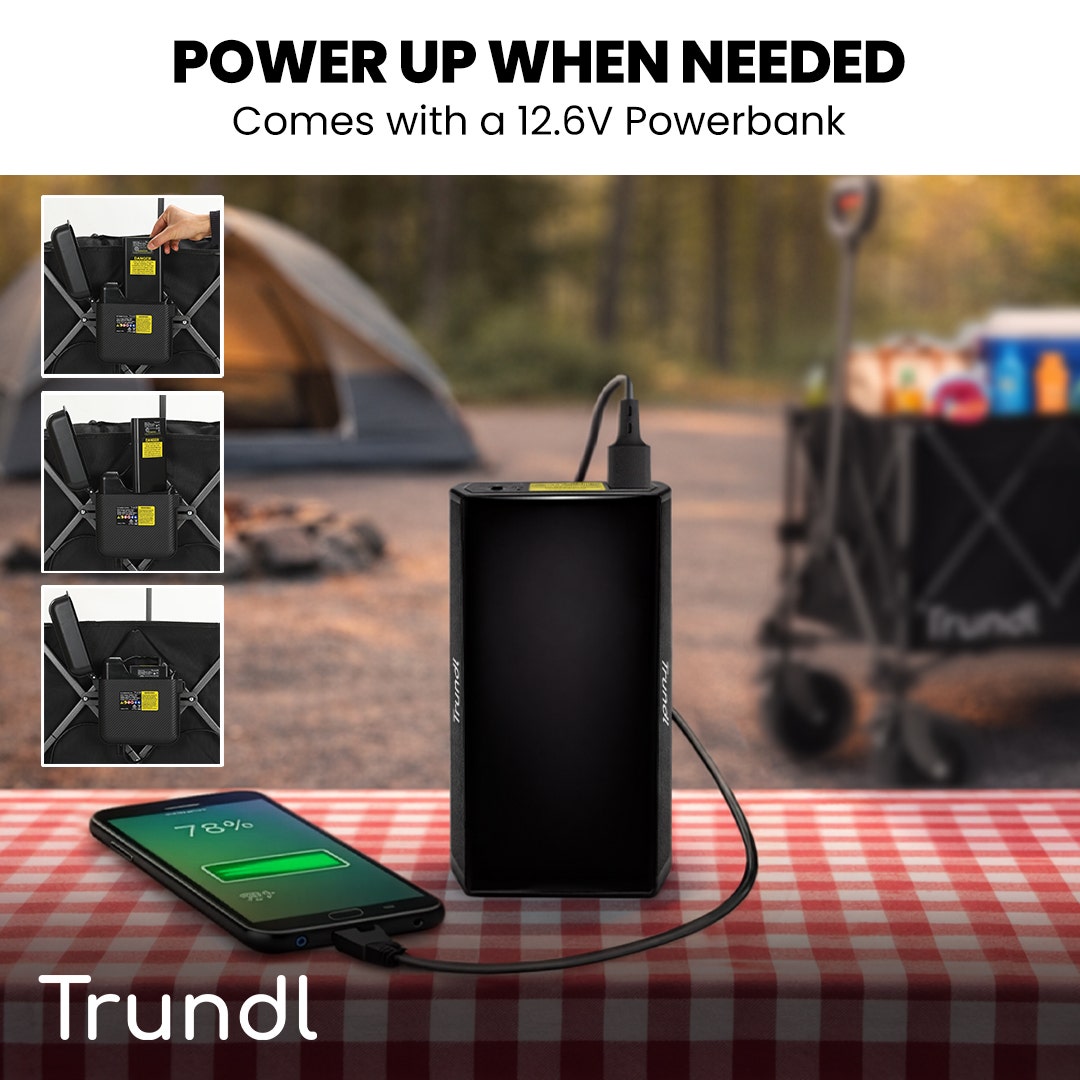 TRUNDL 180L XL Electric Folding Pull Cart, Powerful Easy Hill Climbing, All-terrain Wheels, Wagon for Beach Camping Shopping, Black - Image 5