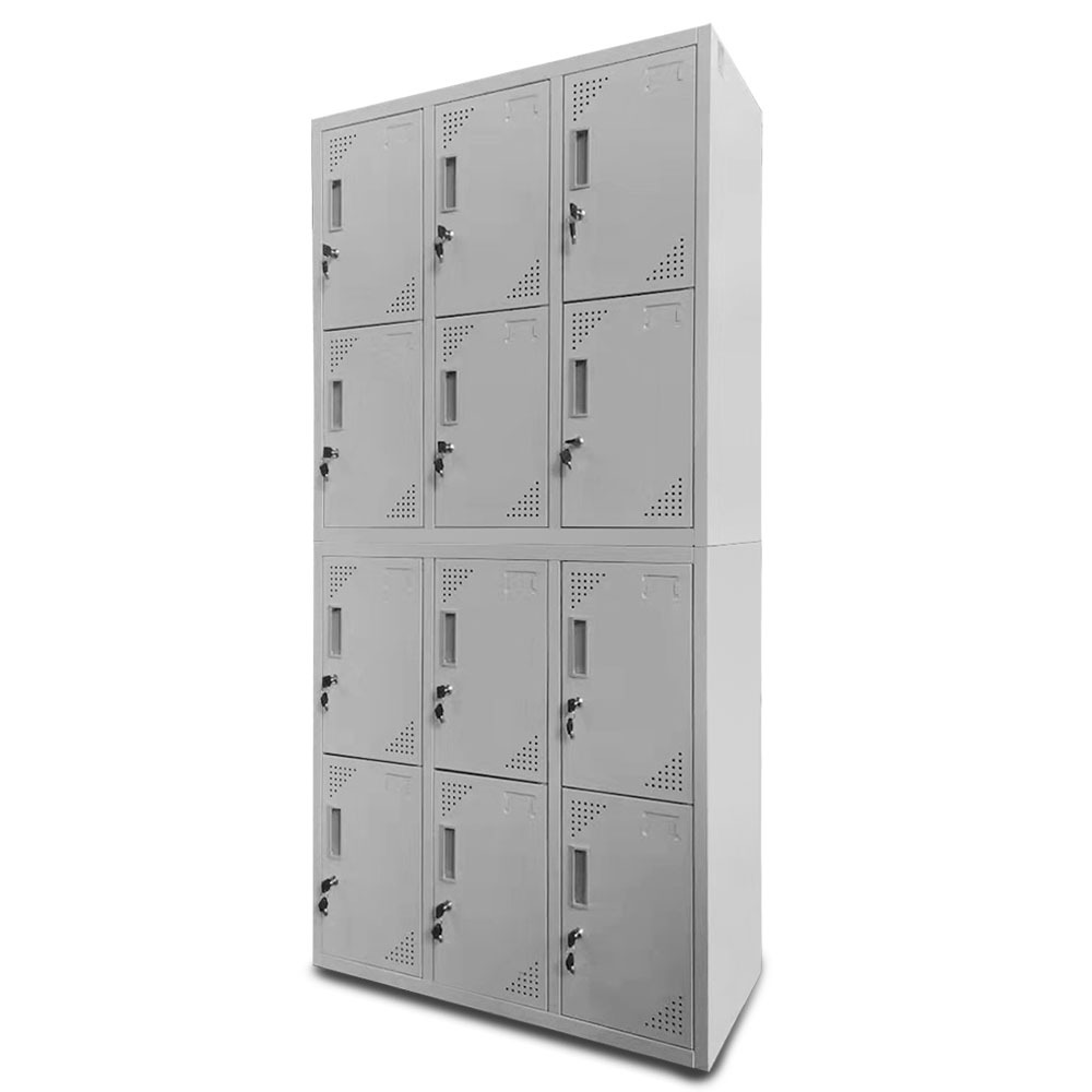 FORTIA 12 Doors Locker Cabinet Metal Storage Gym Home Office School - Light Grey - Image 1