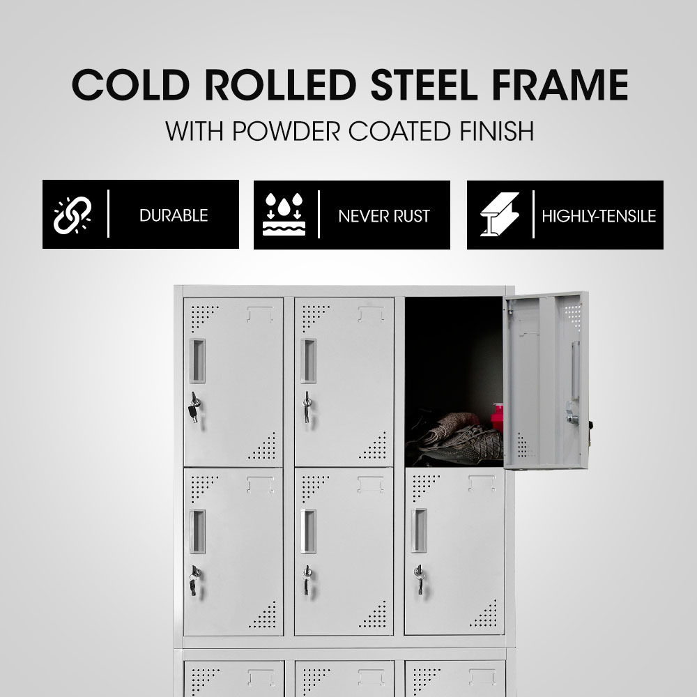 FORTIA 12 Doors Locker Cabinet Metal Storage Gym Home Office School - Light Grey - Image 3