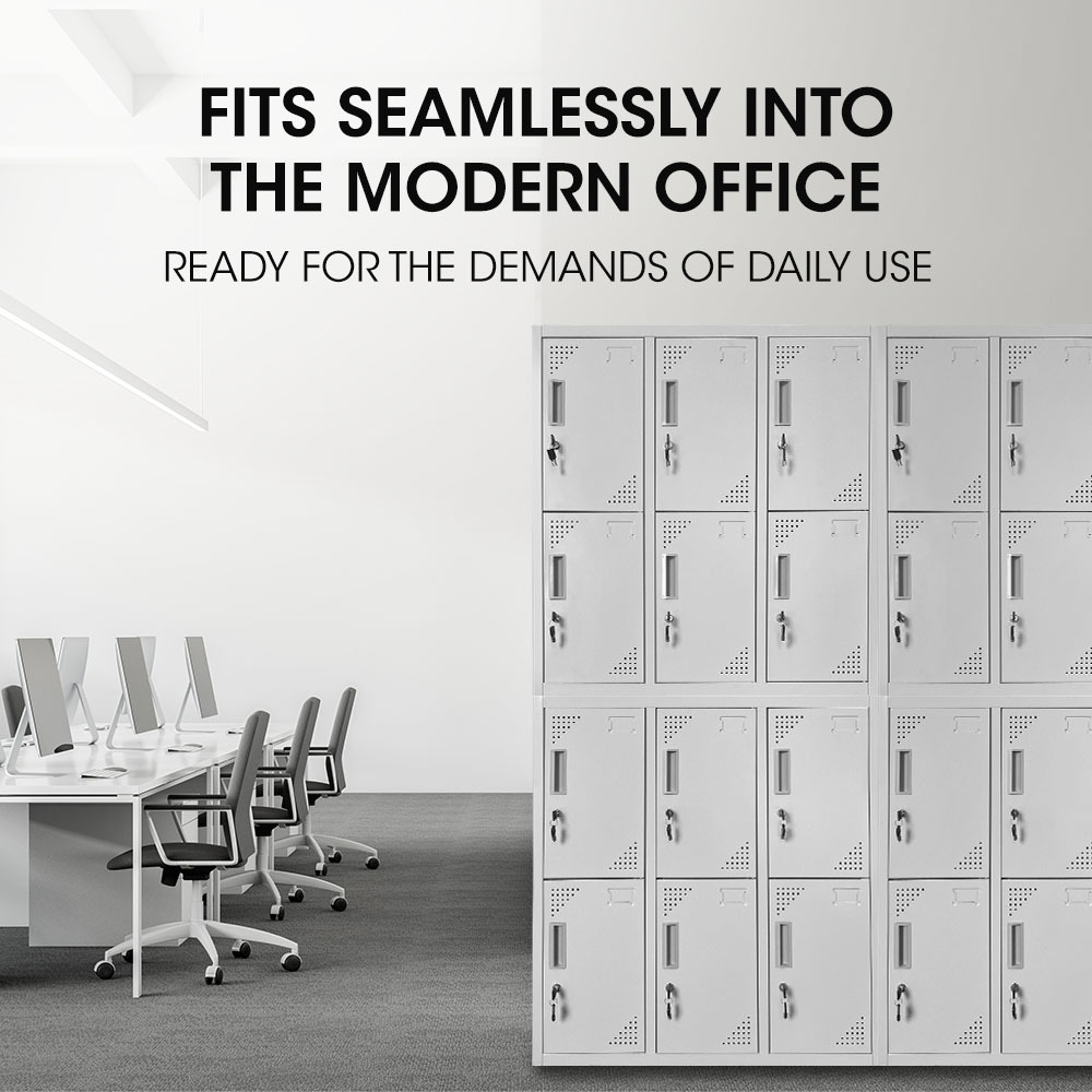 FORTIA 12 Doors Locker Cabinet Metal Storage Gym Home Office School - Light Grey - Image 4