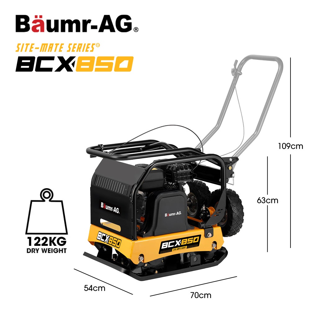 BAUMR-AG 125kg 450x630mm 7HP Plate Compactor, 32kN Vibratory Compaction, Wheel Kit, Protective Paver Pad, Commercial-Grade - Image 2