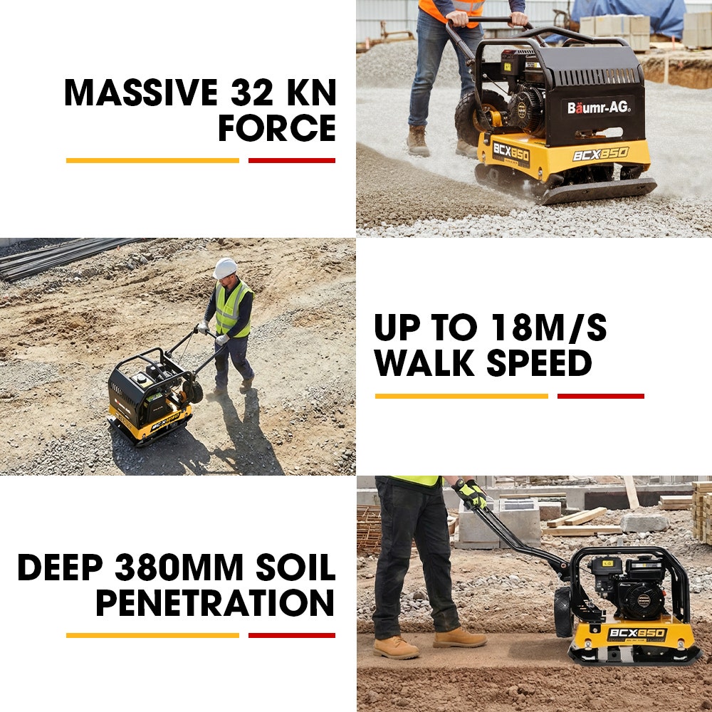 BAUMR-AG 125kg 450x630mm 7HP Plate Compactor, 32kN Vibratory Compaction, Wheel Kit, Protective Paver Pad, Commercial-Grade - Image 4