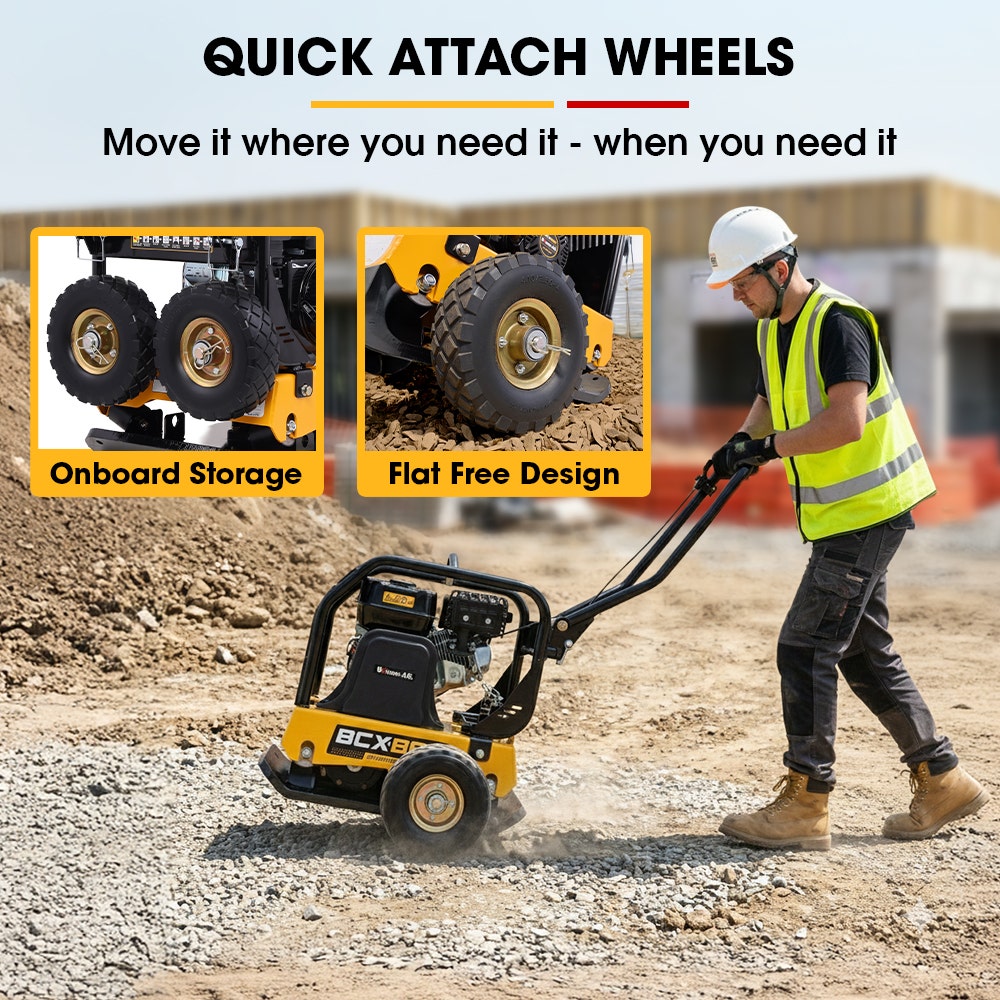 BAUMR-AG 125kg 450x630mm 7HP Plate Compactor, 32kN Vibratory Compaction, Wheel Kit, Protective Paver Pad, Commercial-Grade - Image 5