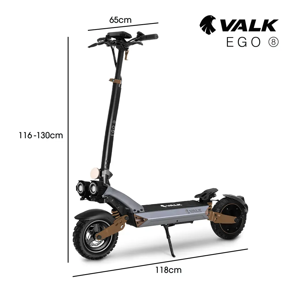 VALK Ego 8 Electric Scooter, 500W, AU Compliant, 48V 13Ah, 55km Max Range, eScooter for Adults, Foldable, Off Road, Black/Bronze - Image 2
