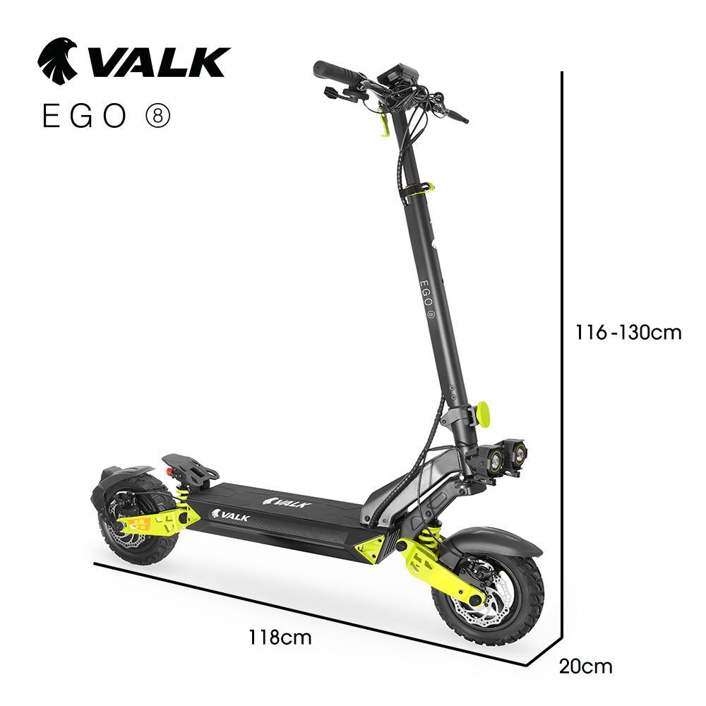 VALK Ego 8 Electric Scooter, 500W, AU Compliant, 48V 13Ah, 55km Max Range, eScooter for Adults, Foldable, Off Road, Black/Green - Image 7