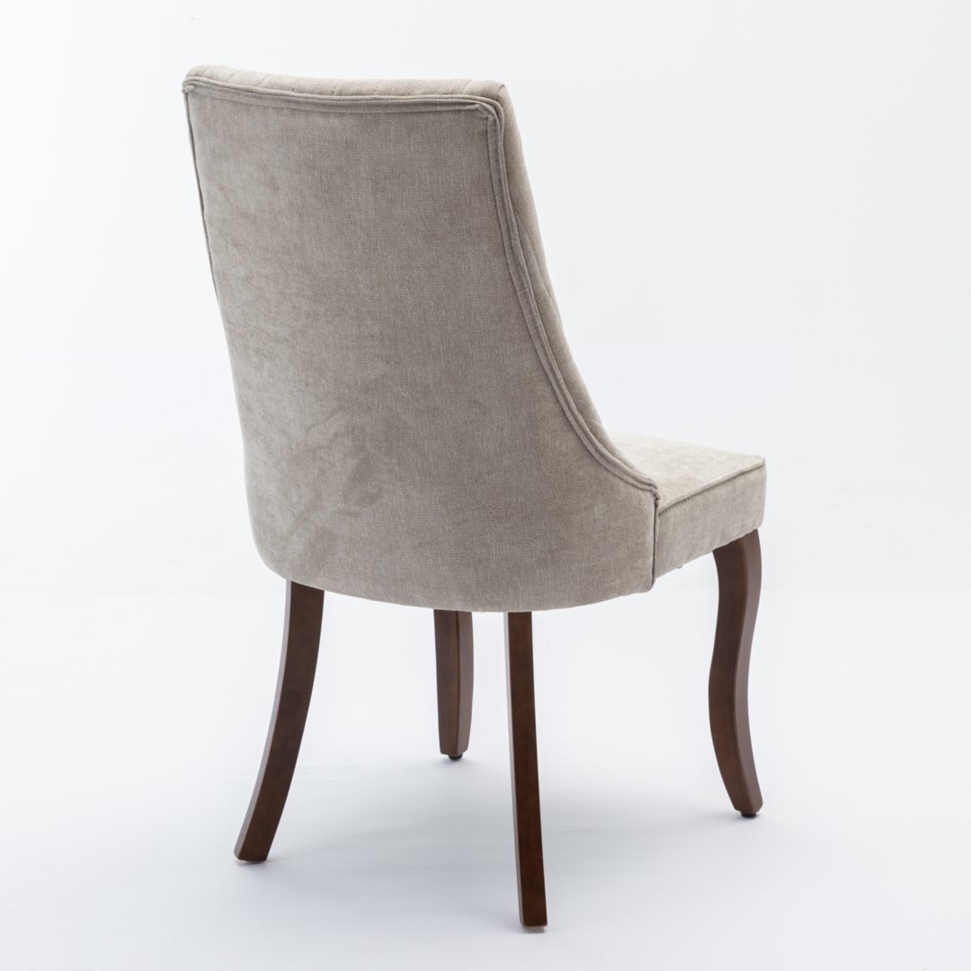 2x Fabric Channel Tufted Dining Chairs with Curved Wood Legs -Beige - Image 6