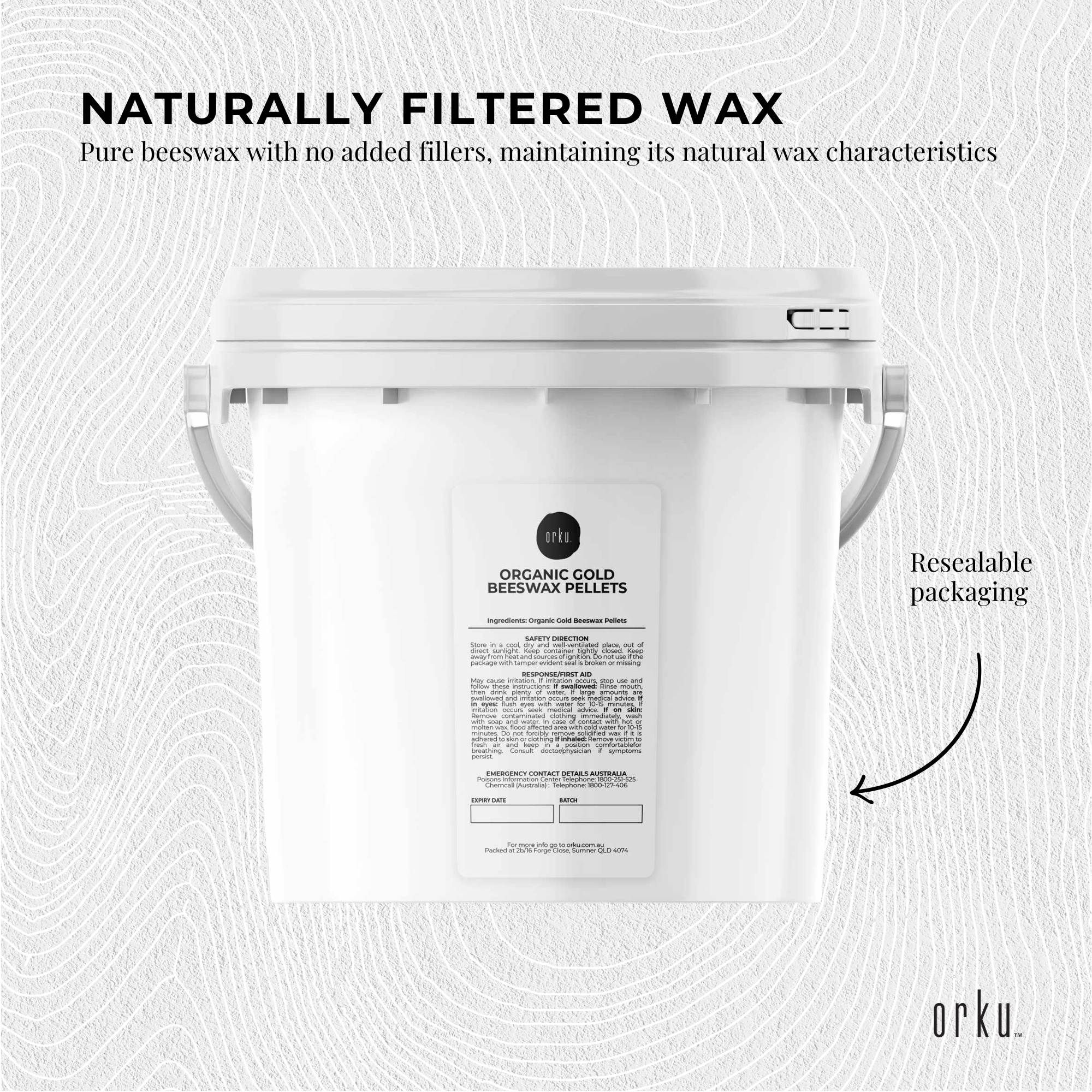 Orku 2.5Kg Organic Beeswax Pellets Yellow Tub - Cosmetic Grade Bees Wax Pastille - Image 4