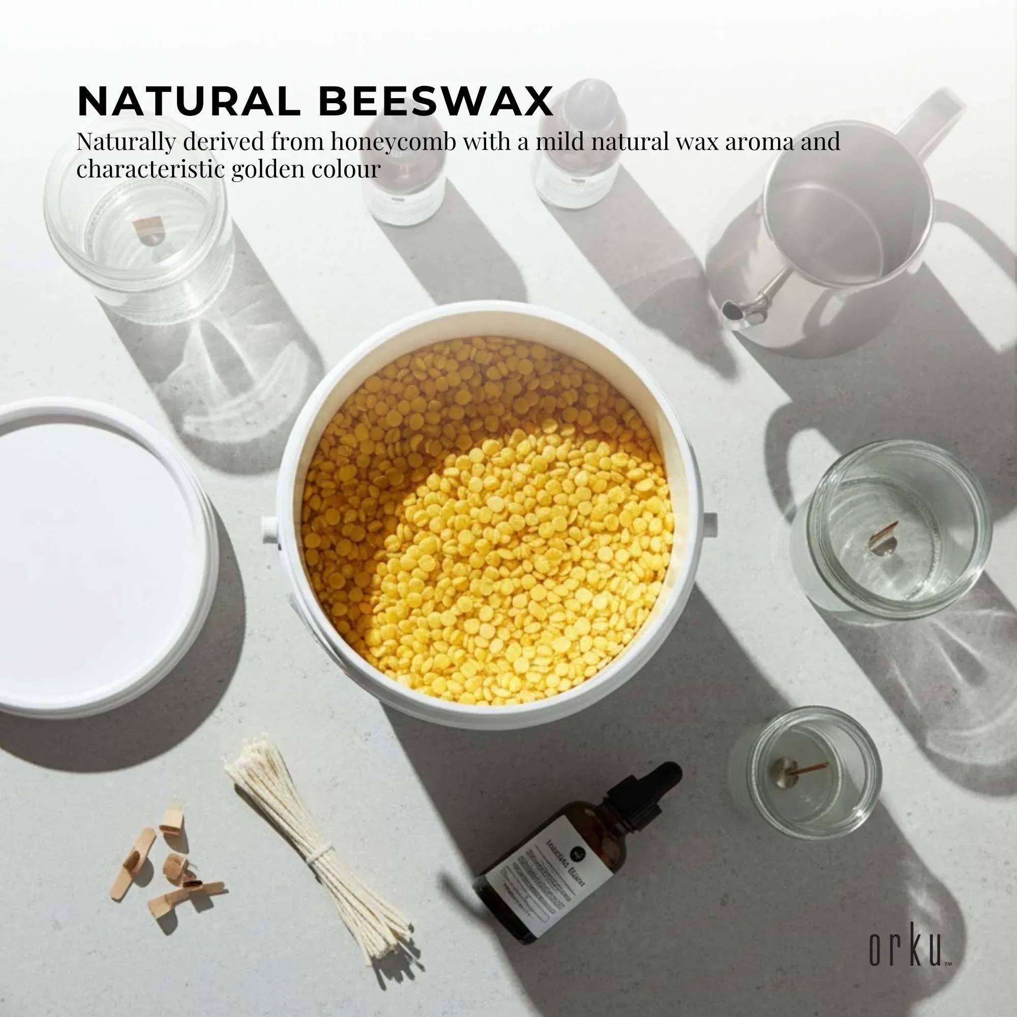 Orku 2.5Kg Organic Beeswax Pellets Yellow Tub - Cosmetic Grade Bees Wax Pastille - Image 6