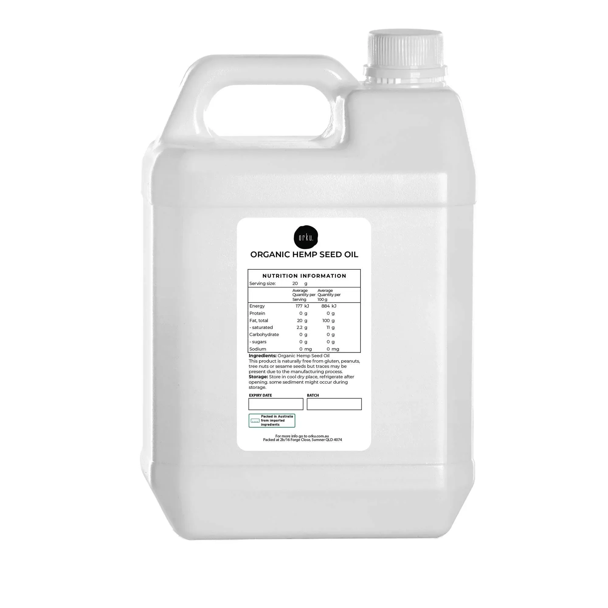 Orku 5L Organic Hemp Seed Oil - Cold Pressed Food Grade Oils - Image 1
