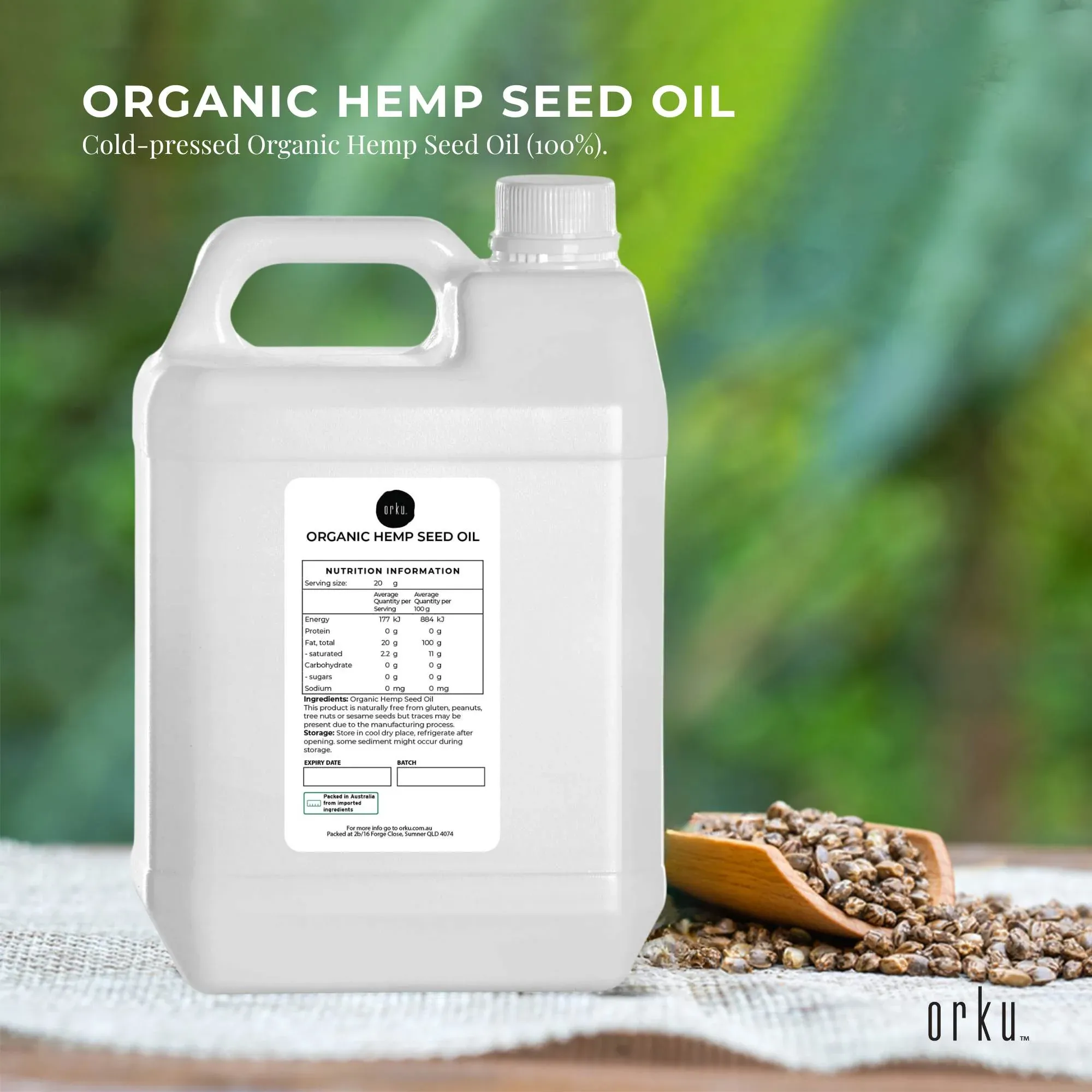 Orku 5L Organic Hemp Seed Oil - Cold Pressed Food Grade Oils - Image 2