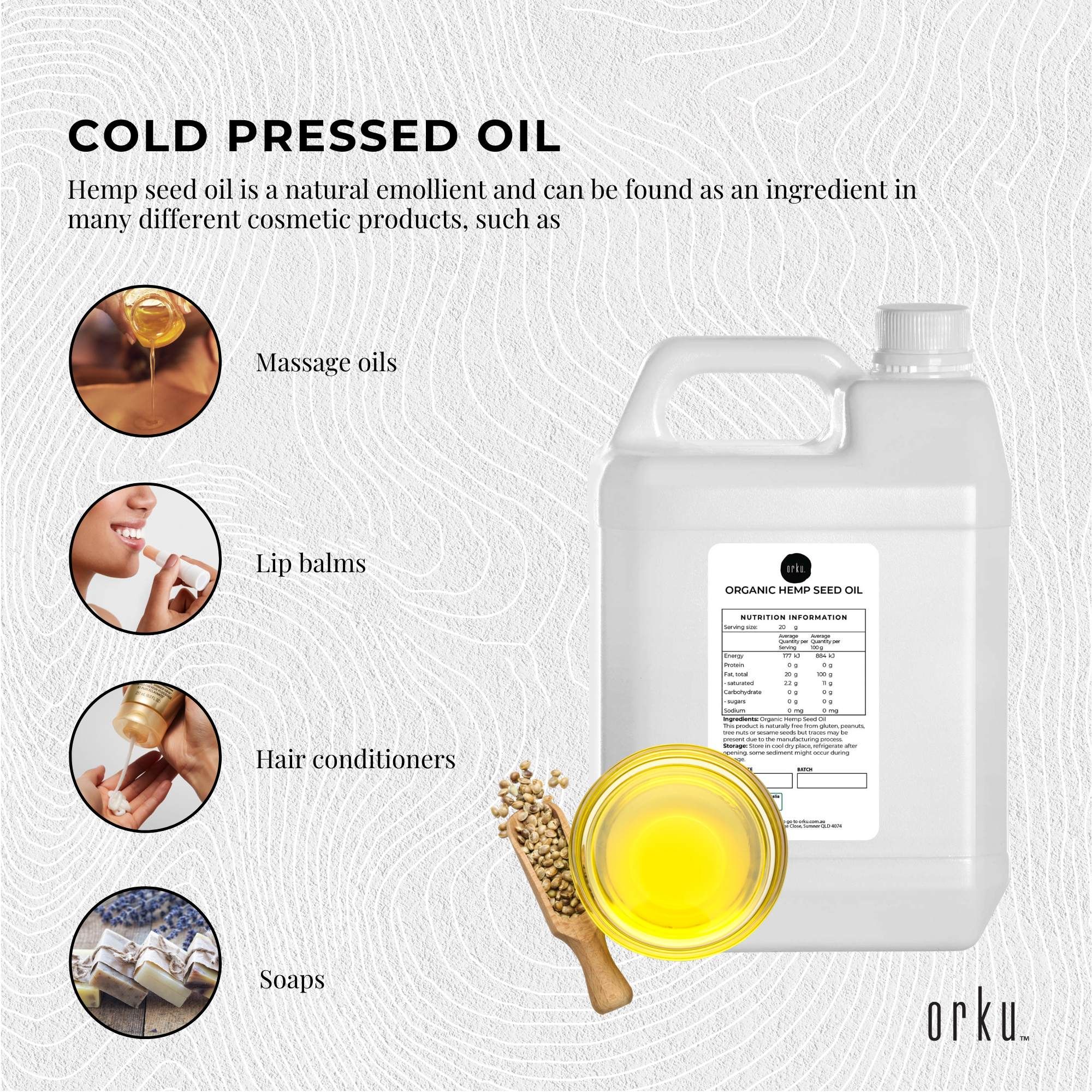 Orku 5L Organic Hemp Seed Oil - Cold Pressed Food Grade Oils - Image 3