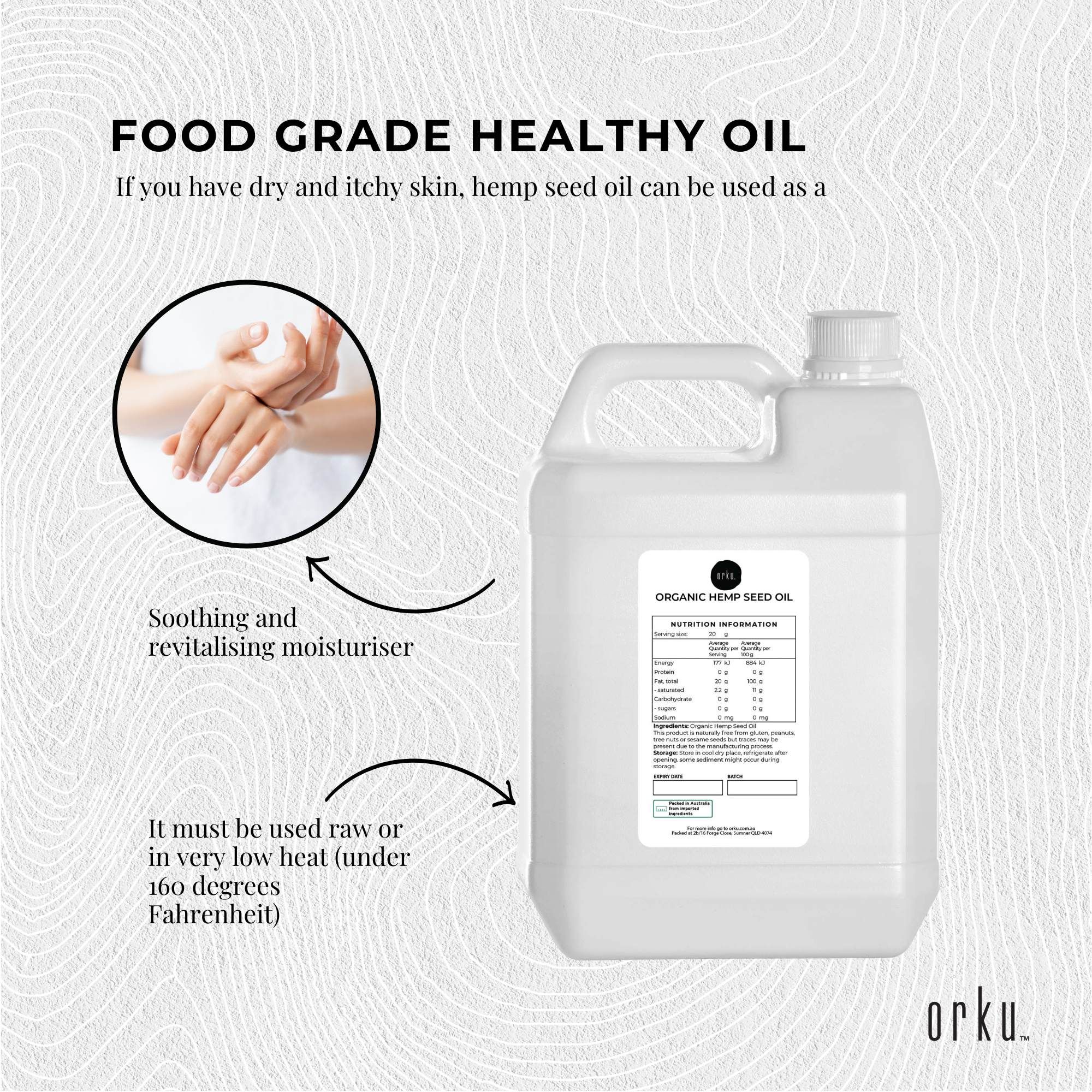Orku 5L Organic Hemp Seed Oil - Cold Pressed Food Grade Oils - Image 4