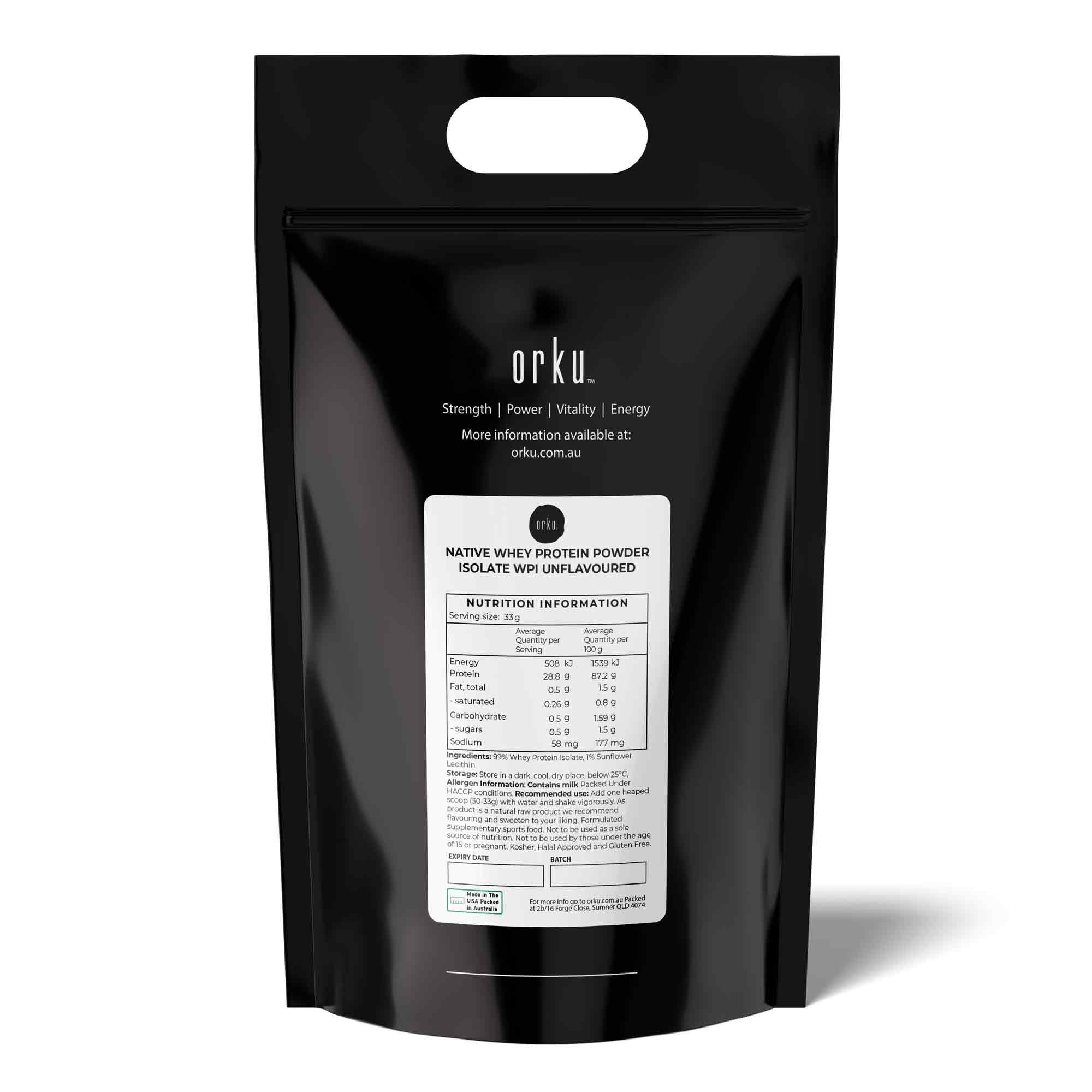 Orku 20Kg WPI Whey Protein Isolate Powder - Unflavoured Native Bag Bulk - Image 2