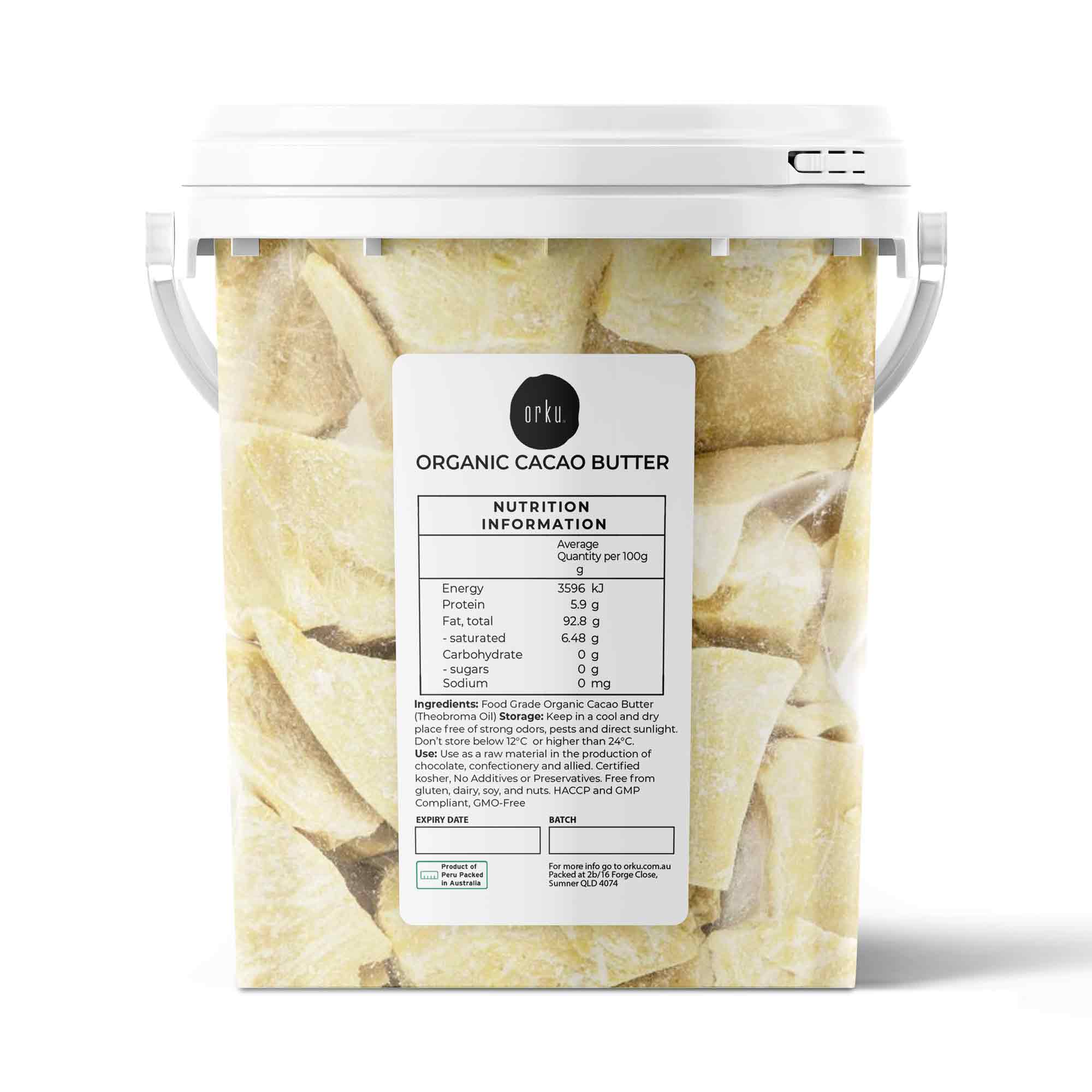 600g Organic Cacao Butter Bucket - Cold Pressed Raw Natural Food Grade Blocks - Image 1