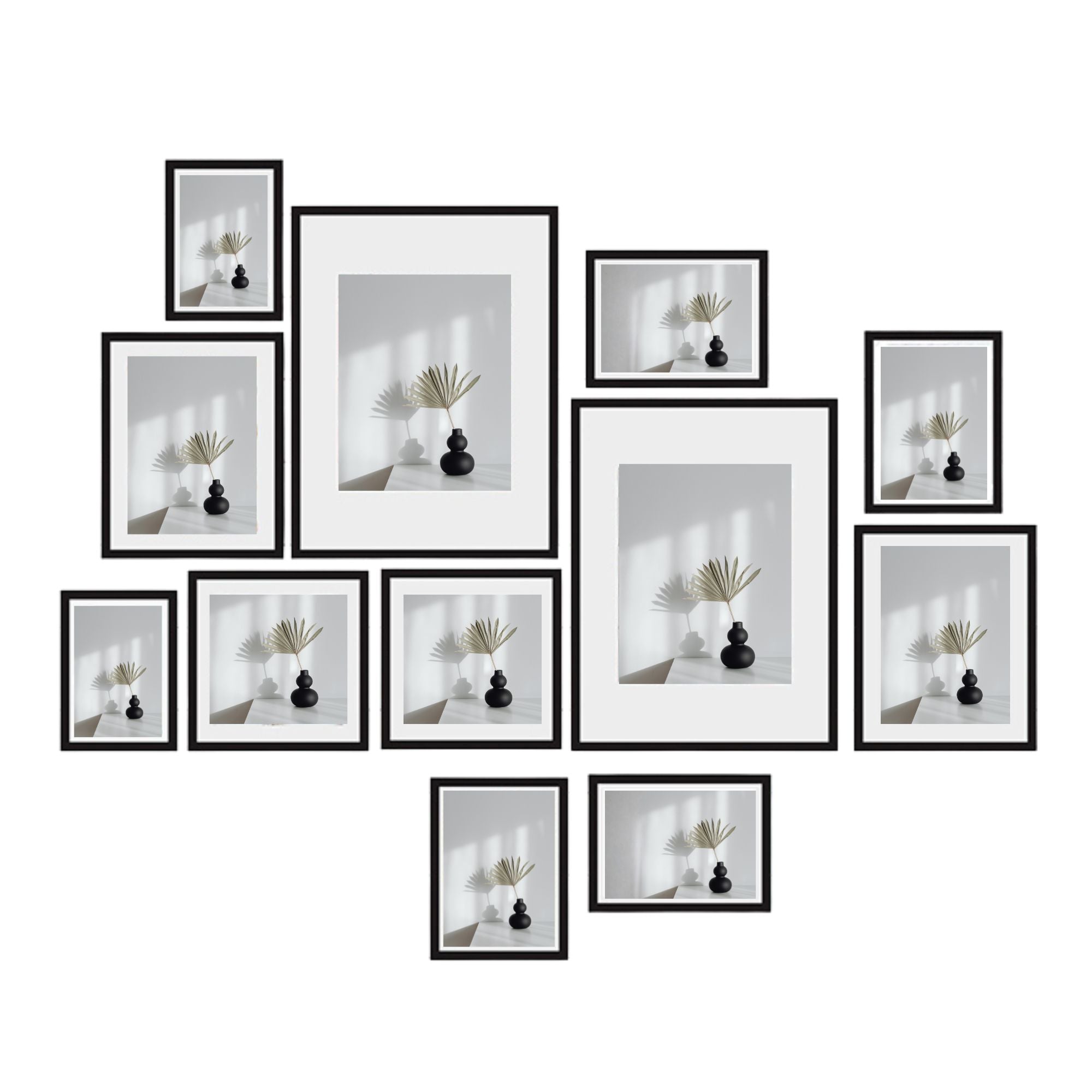 Kitchee 12 Pieces Photo Frame Set - Modern Gallery Wall Mixed Sizes Matt Black - Image 1