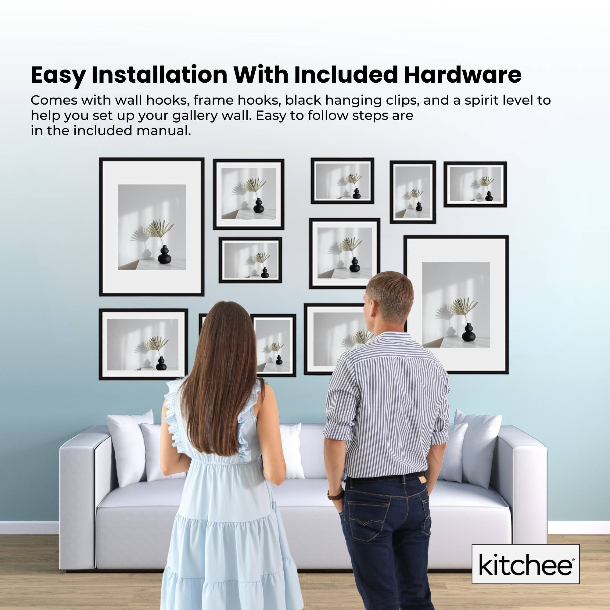Kitchee 12 Pieces Photo Frame Set - Modern Gallery Wall Mixed Sizes Matt Black - Image 6