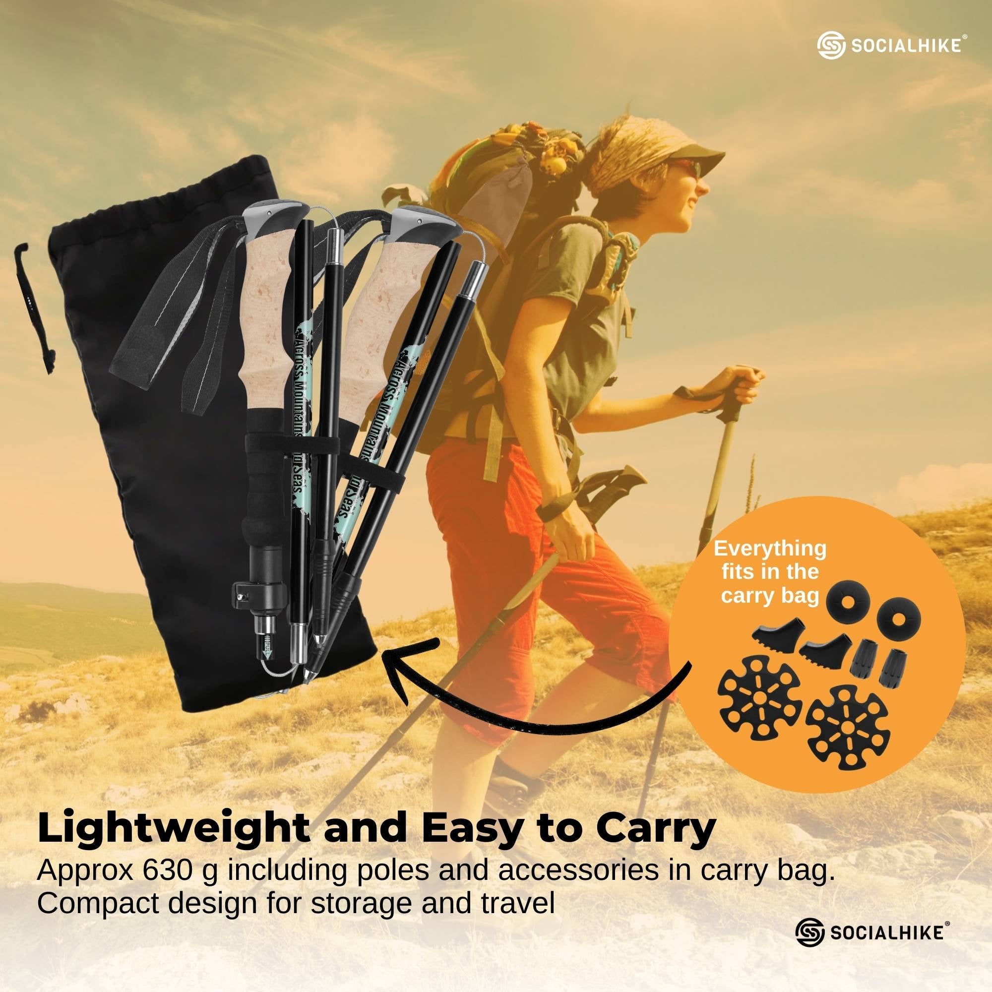 Social Hike Trekking Poles Set of 2 Adjustable Lightweight Hiking Walking Sticks - Image 5