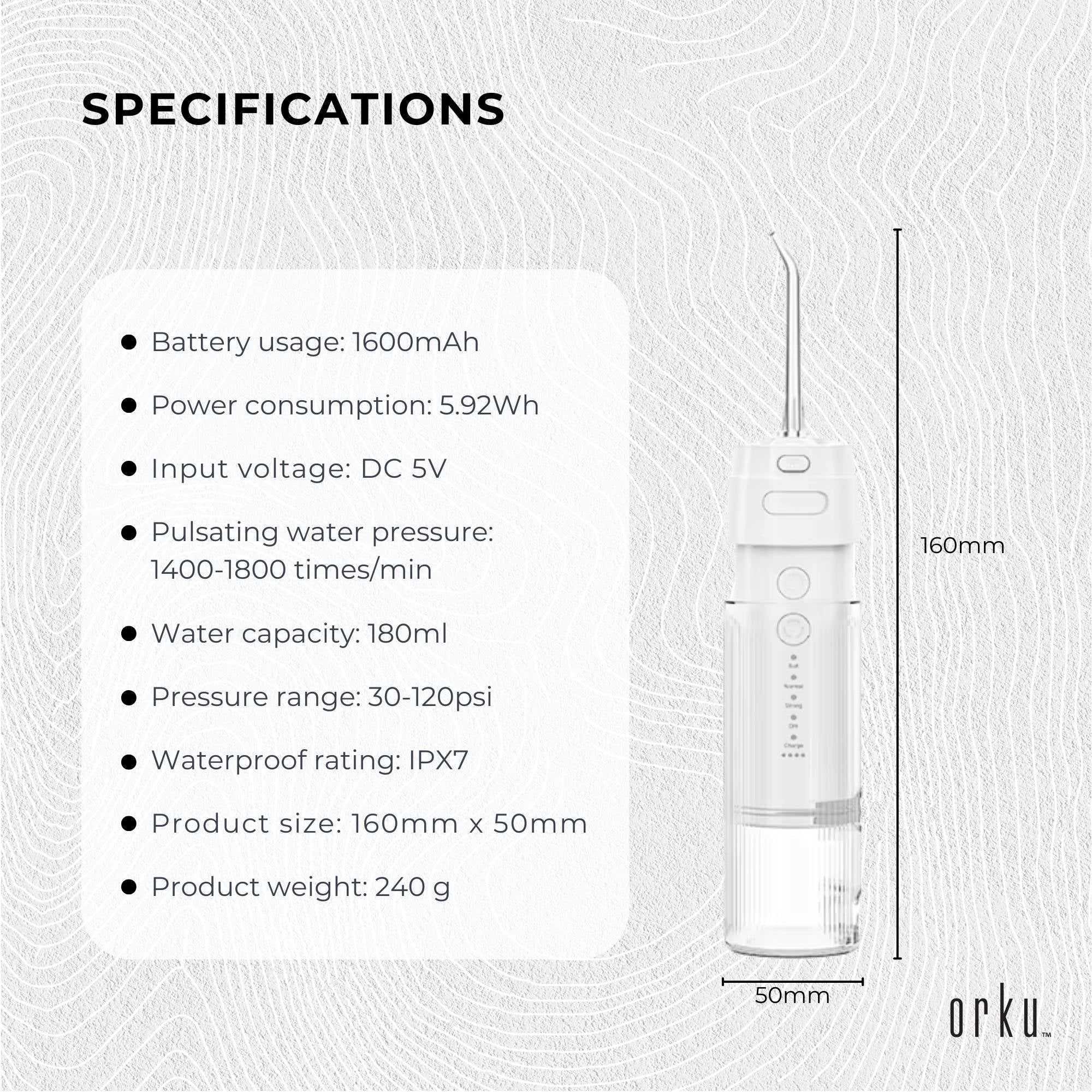 Orku Mini Water Flosser Rechargeable Portable Extendable Travel Oral Irrigator White - Image 5
