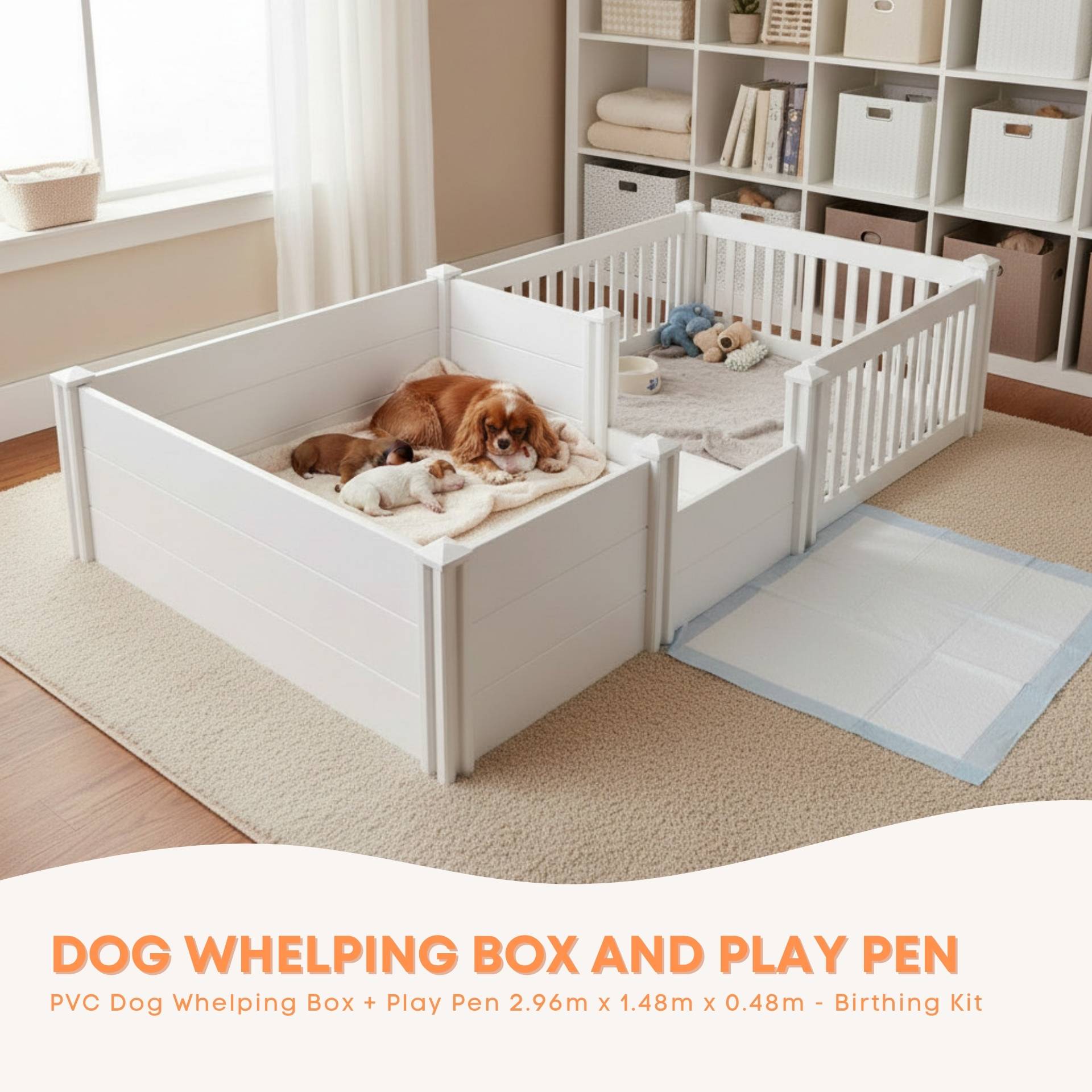 Rooster Farms PVC Dog Whelping Box + Play Pen 2.96m x 1.48m x 0.48m - Birthing Kit - Image 2