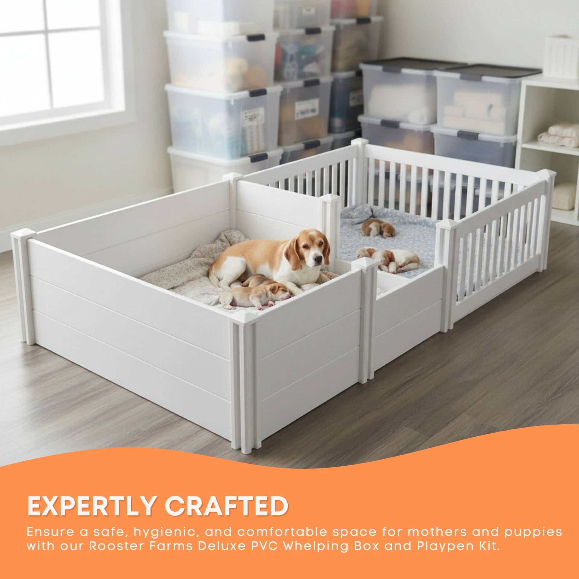 Rooster Farms PVC Dog Whelping Box + Play Pen 2.96m x 1.48m x 0.48m - Birthing Kit - Image 3