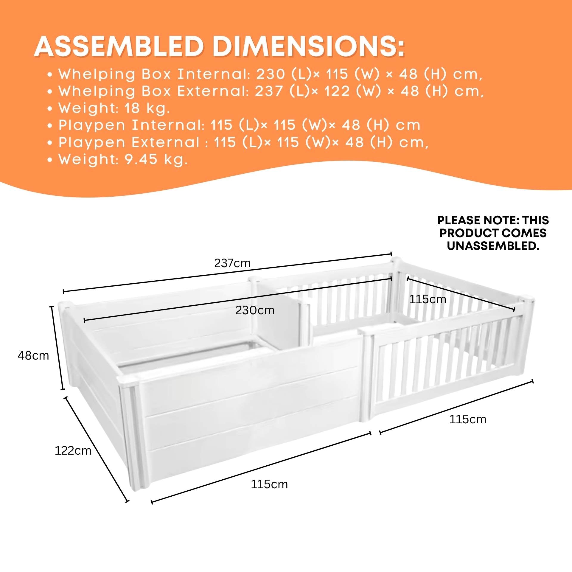 Rooster Farms PVC Dog Whelping Box + Play Pen 2.30m x 1.15m x 0.48m - Birthing Kit - Image 7