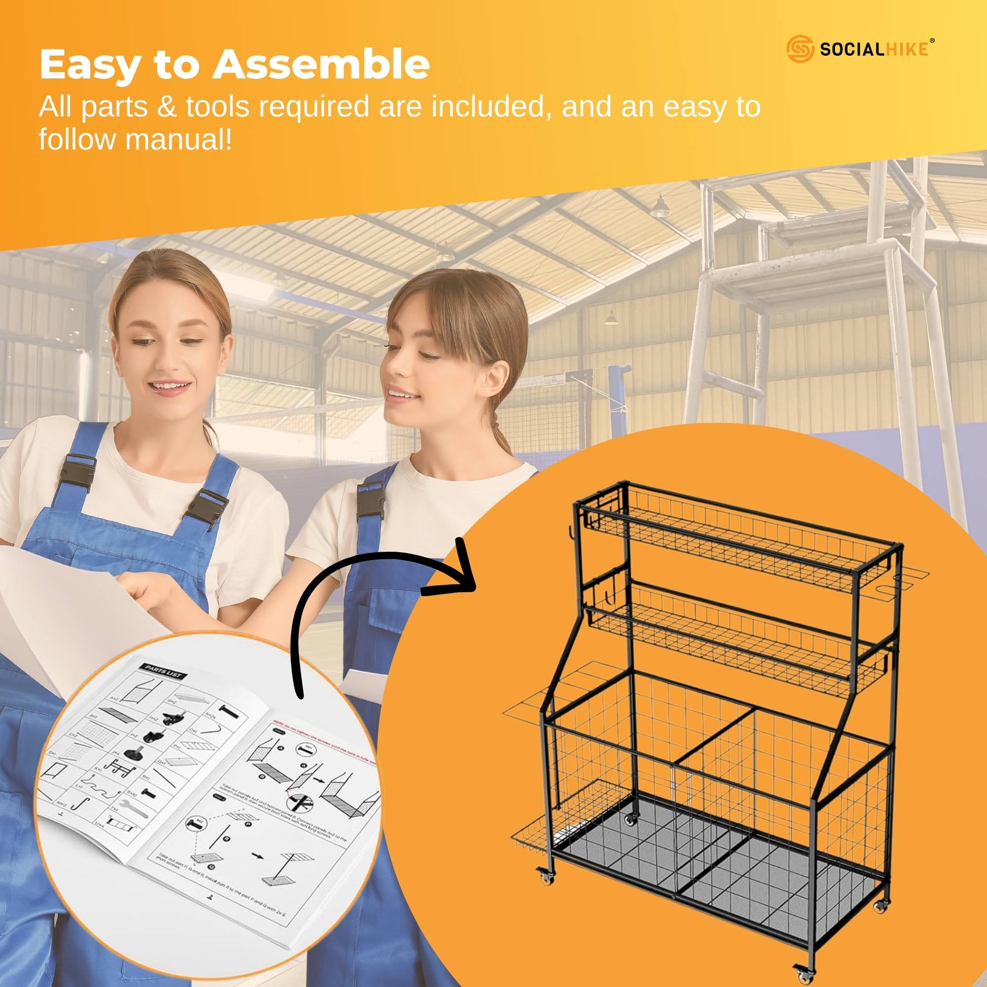 Social Hike Sports Equipment Storage Organiser with Side Rack Garage Trolley - Image 8