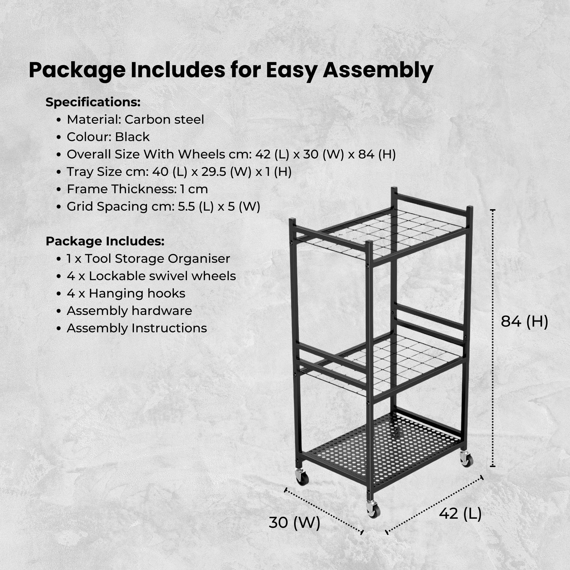 Tooleroo Garden Tool Organiser Rack - Rolling Storage Trolley for Yard Garage - Image 8