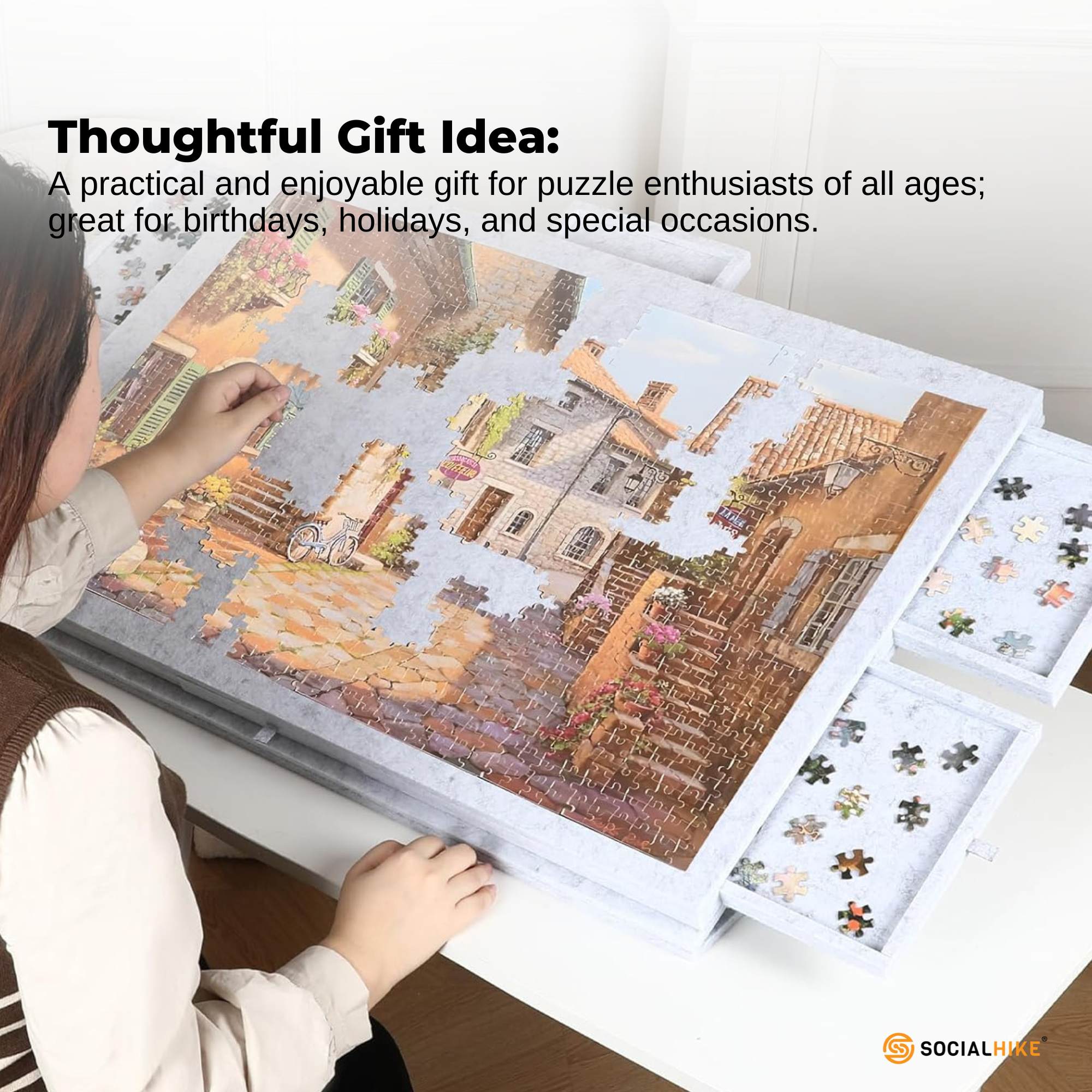 Social Hike Puzzle Board 1000 pcs - Felt Tilting Portable Cover + Drawers Silver - Image 7