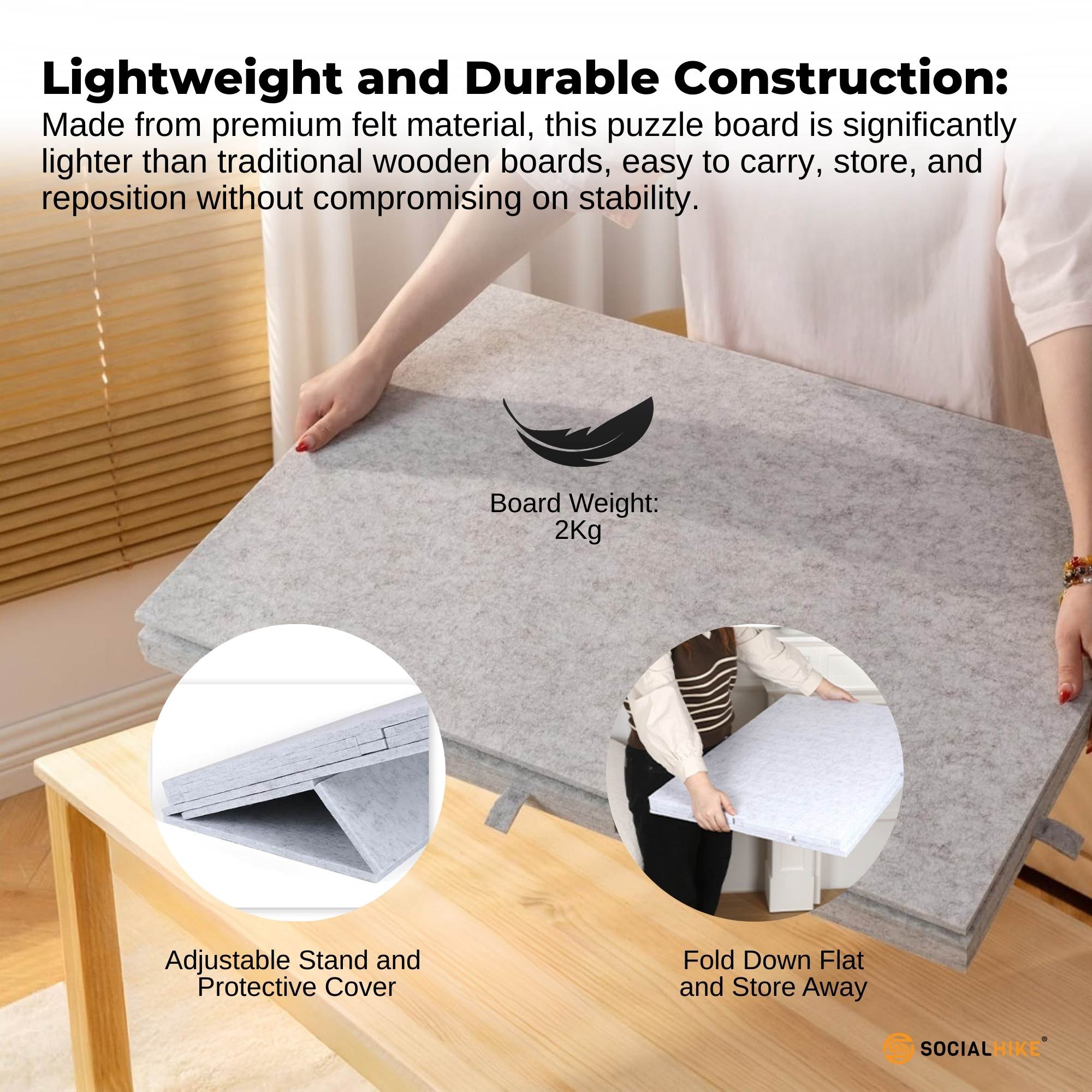 Social Hike Puzzle Board 1500 pcs - Felt Tilting Portable Cover + Drawers Silver - Image 4