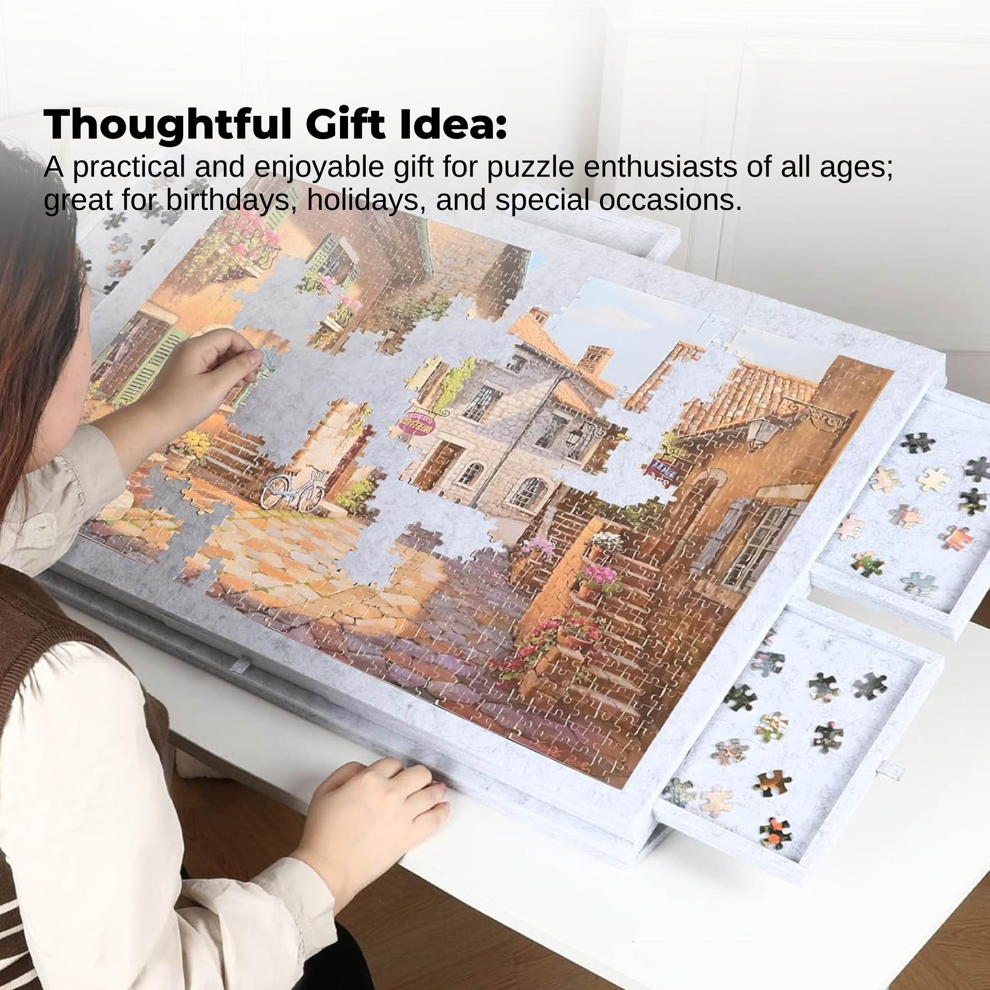 Social Hike Puzzle Board 1500 pcs - Felt Tilting Portable Cover + Drawers Silver - Image 7