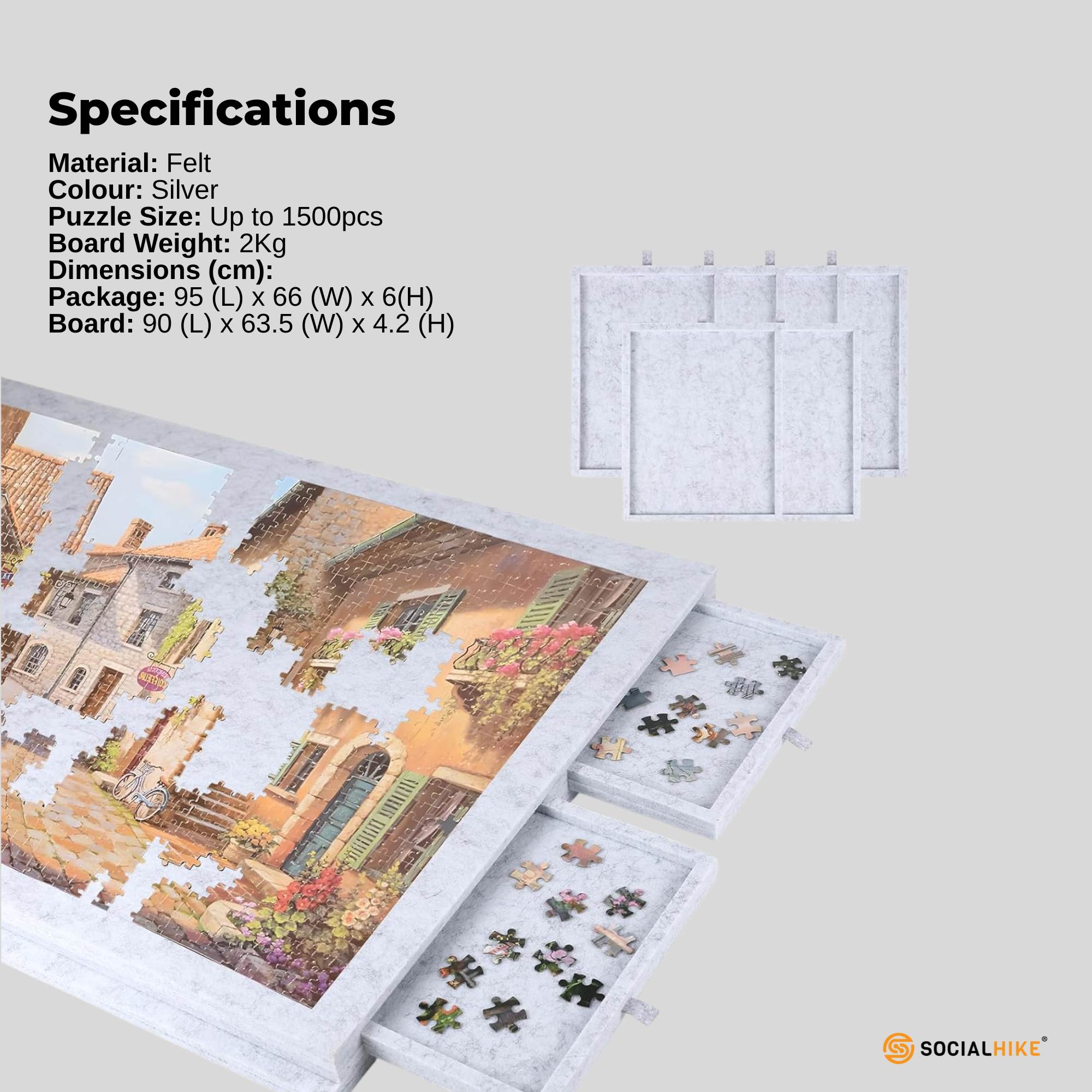 Social Hike Puzzle Board 1500 pcs - Felt Tilting Portable Cover + Drawers Silver - Image 8