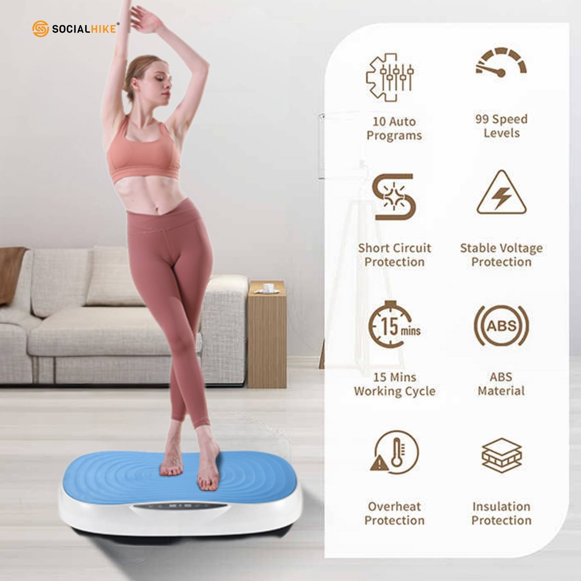 Social Hike Vibration Plate Machine Full Body Vibrating Exercise Platform Blue - Image 4