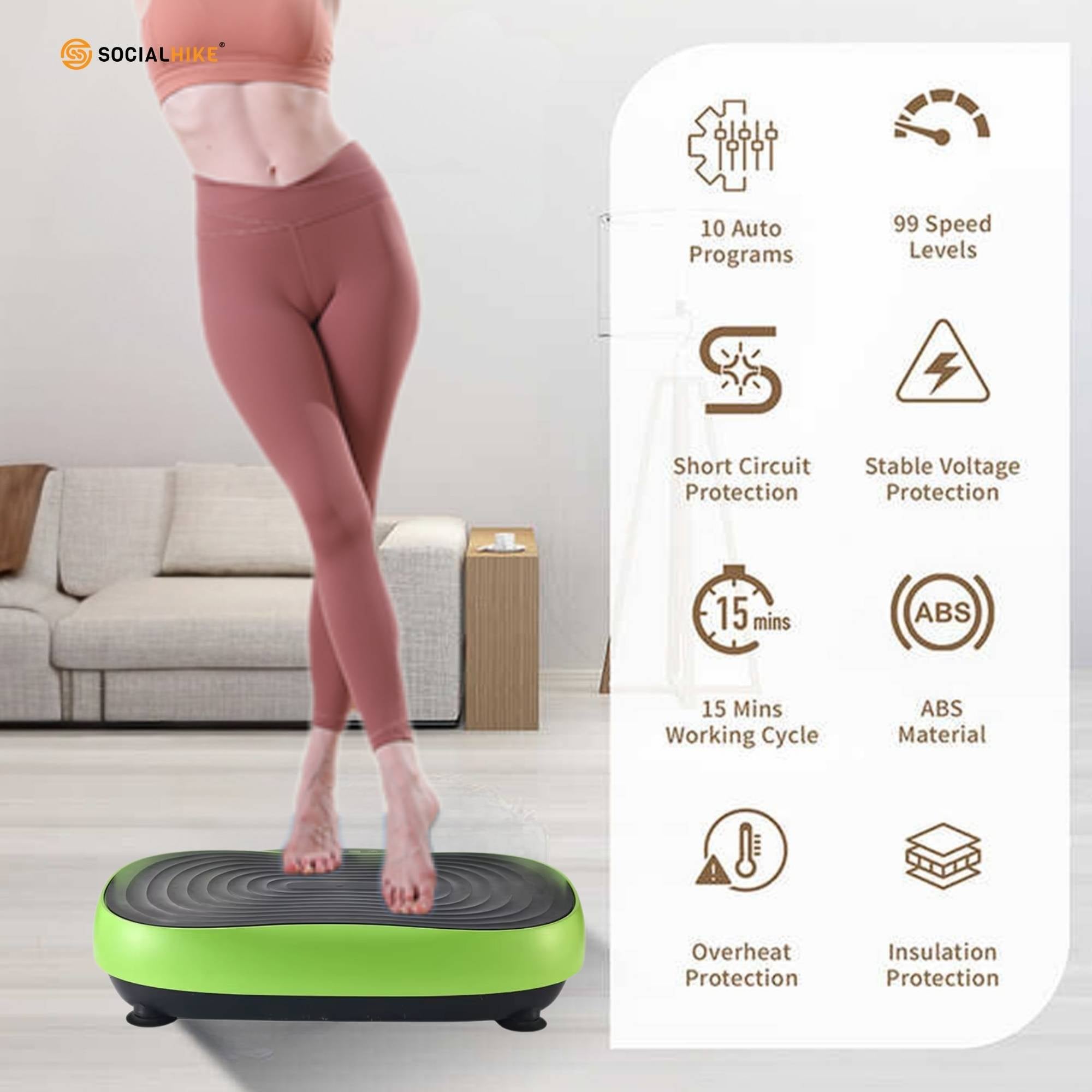 Social Hike Vibration Plate Machine Full Body Vibrating Exercise Platform Green - Image 4